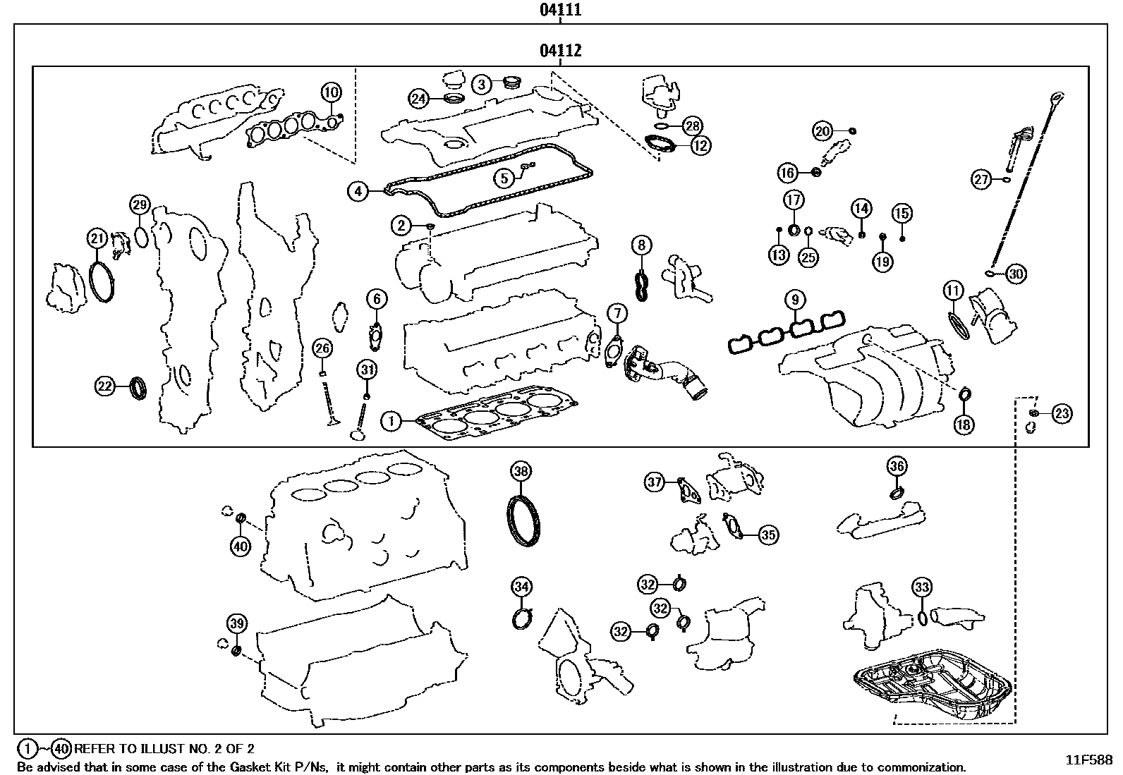 Toyota CAMRY Engine Overhaul Gasket Kit EPC diagram — 11F588