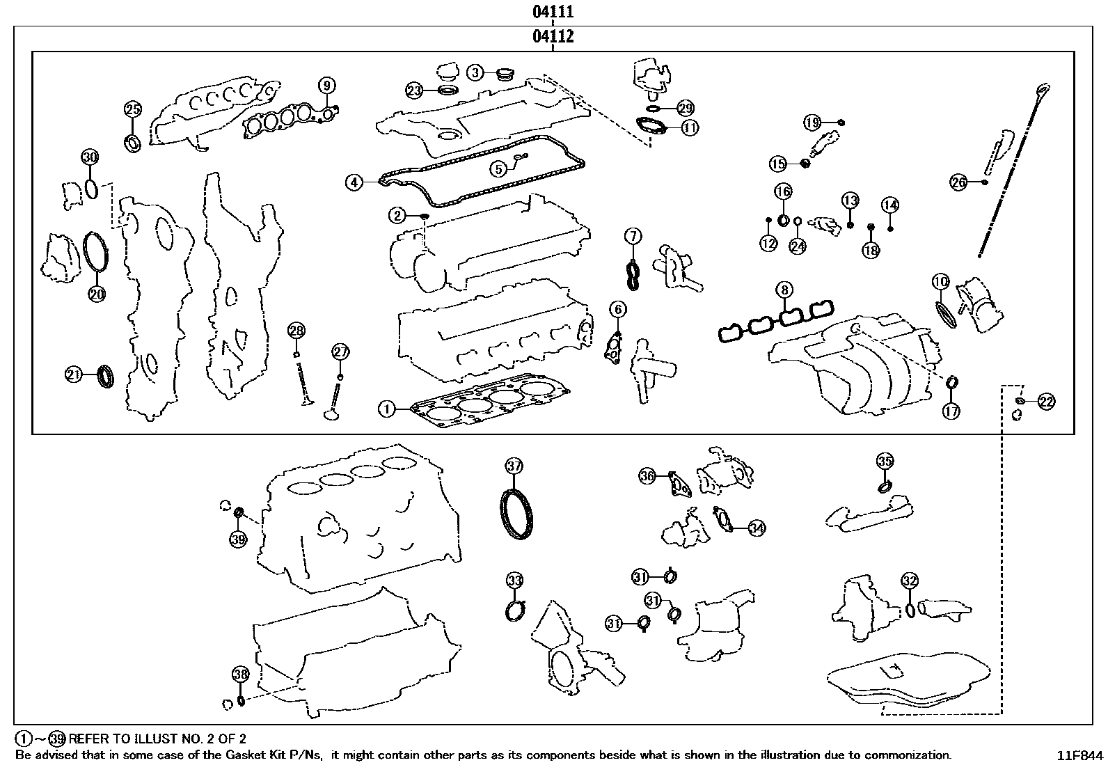 Toyota CAMRY Engine Overhaul Gasket Kit EPC diagram — 11F844
