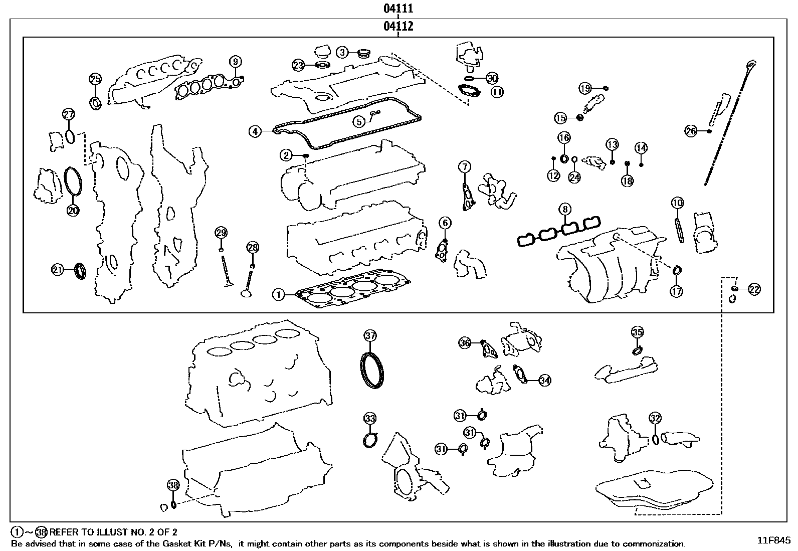 Toyota CAMRY Engine Overhaul Gasket Kit EPC diagram — 11F845