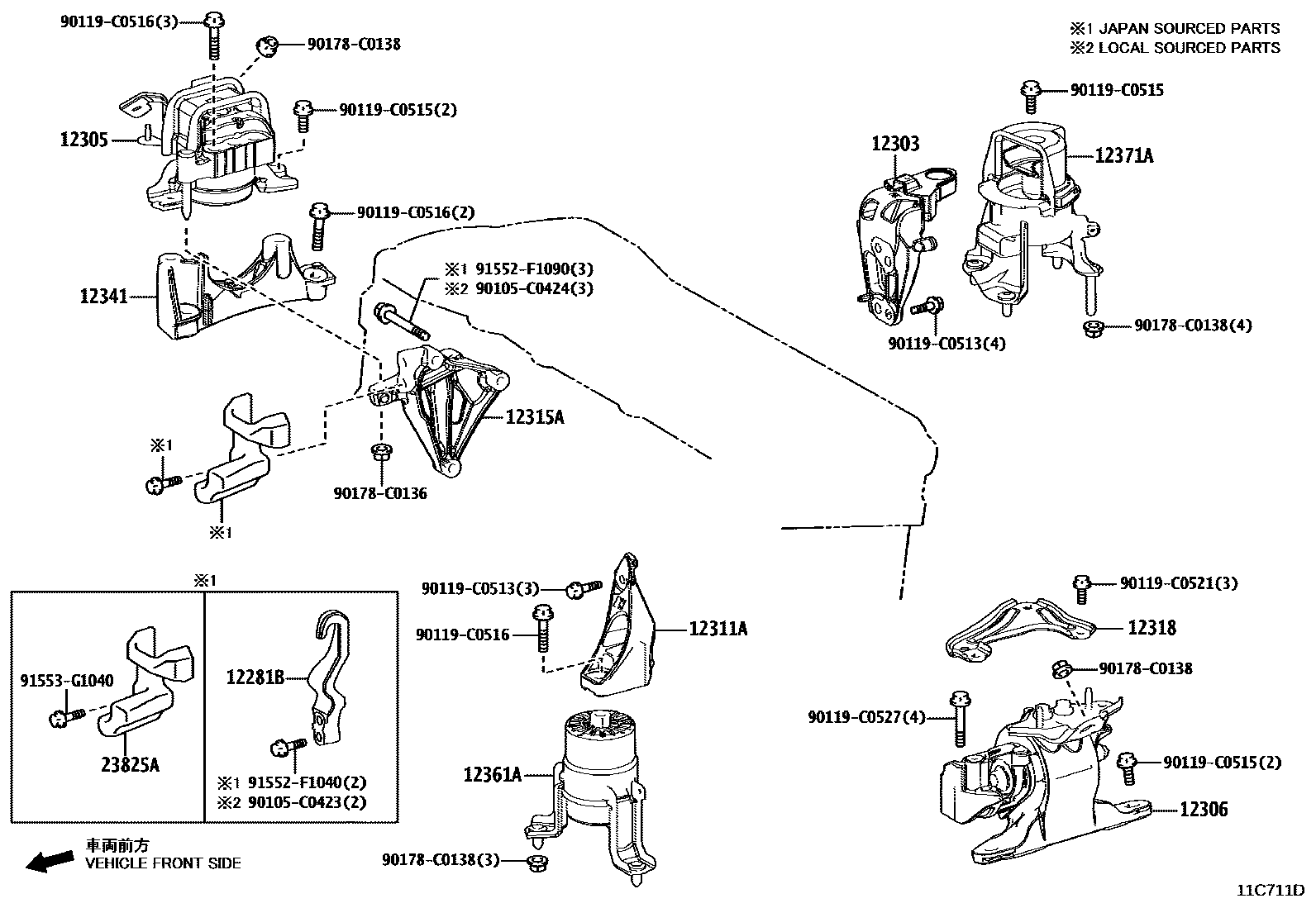 Toyota CAMRY Engine Mounting EPC diagram — 11C711D