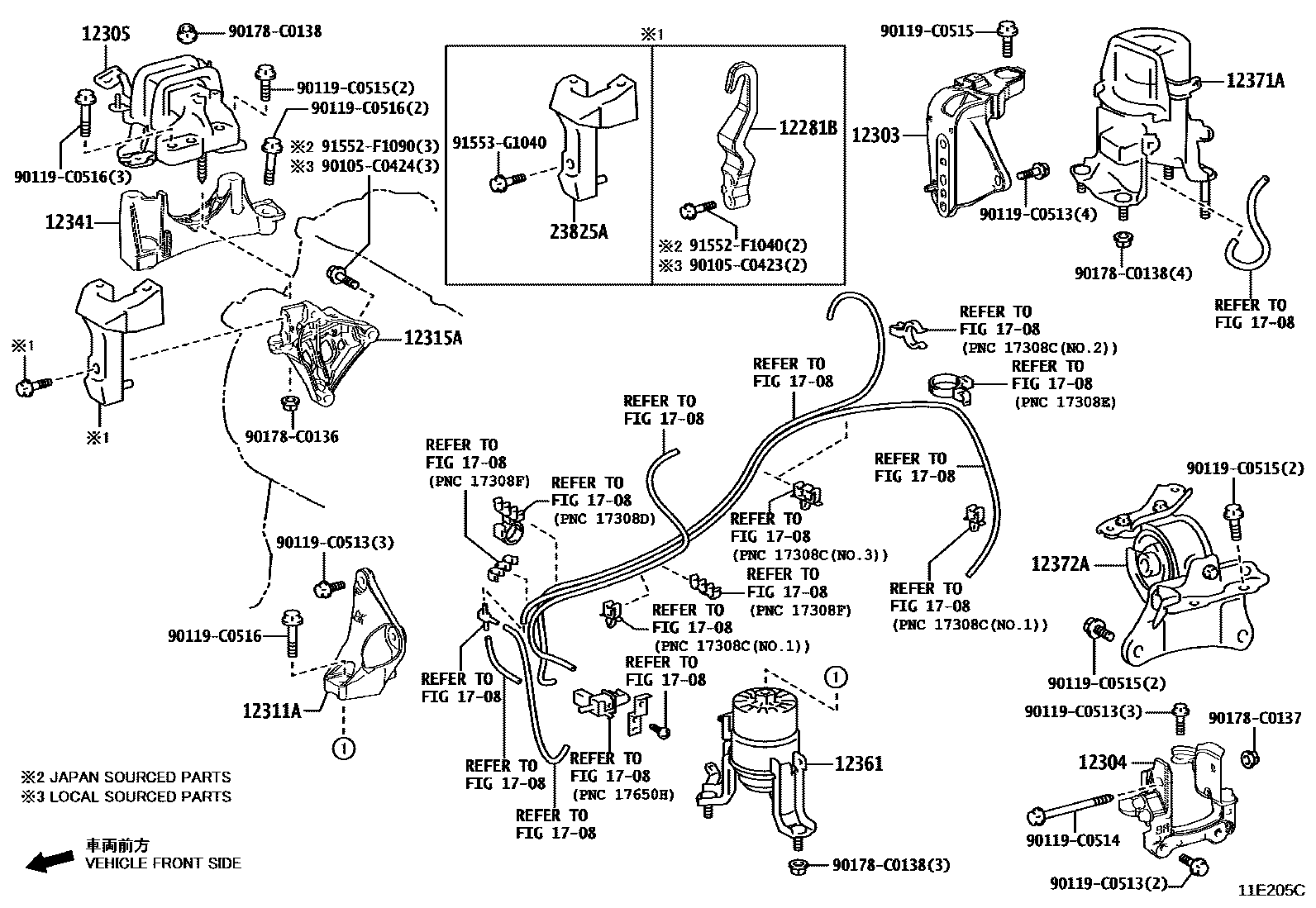 Toyota CAMRY Engine Mounting EPC diagram — 11E205C