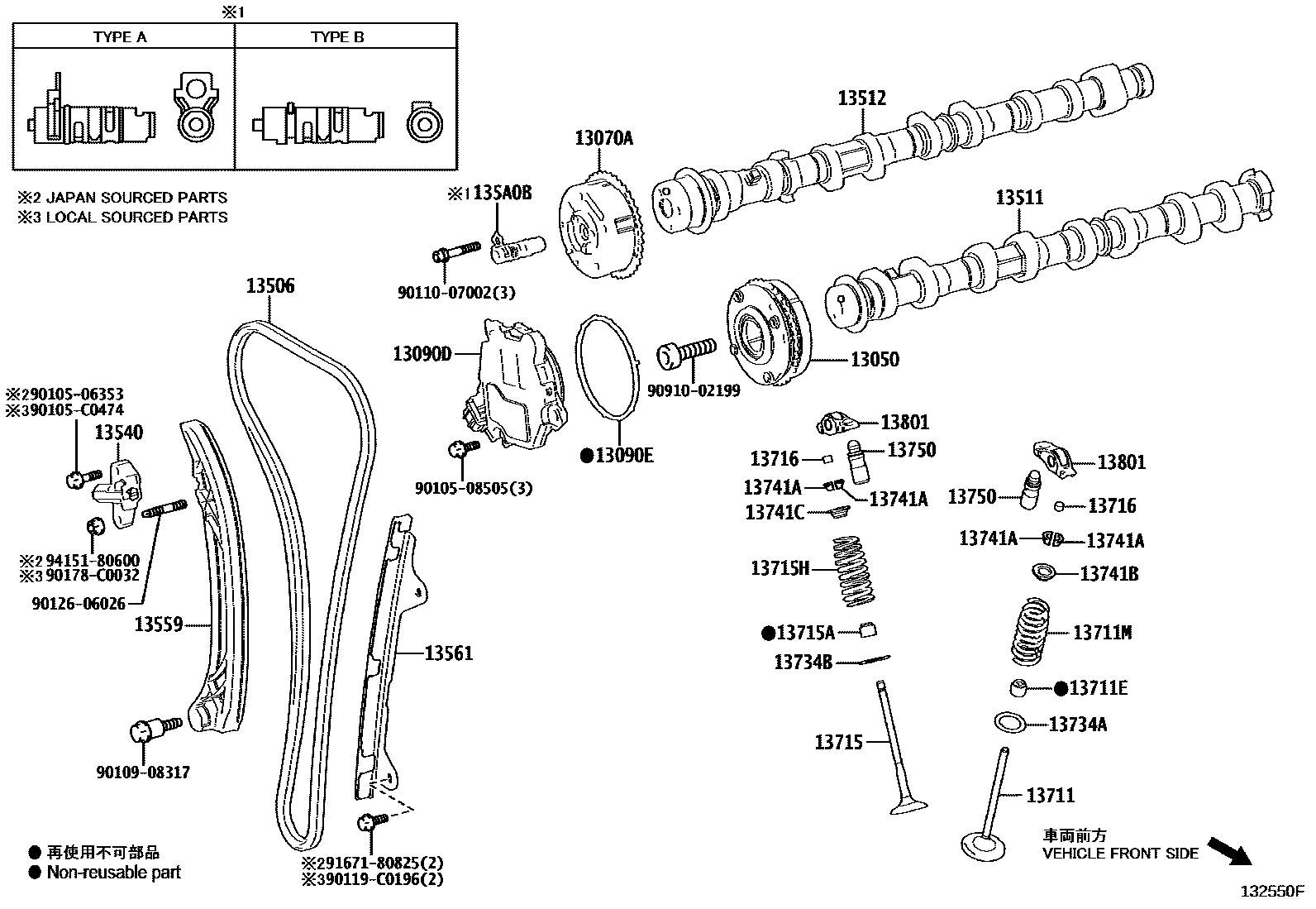 Toyota CAMRY Camshaft & Valve EPC diagram — 132550F