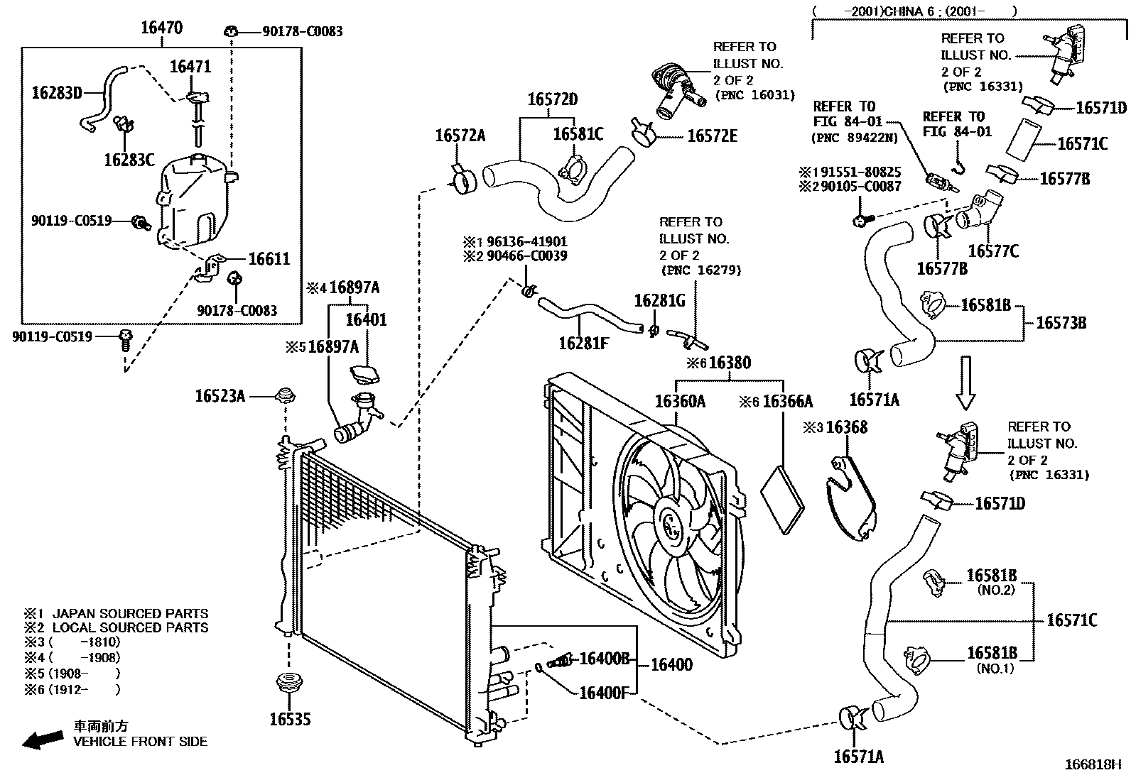 Toyota CAMRY RADIATOR & WATER OUTLET EPC diagram — 166818H