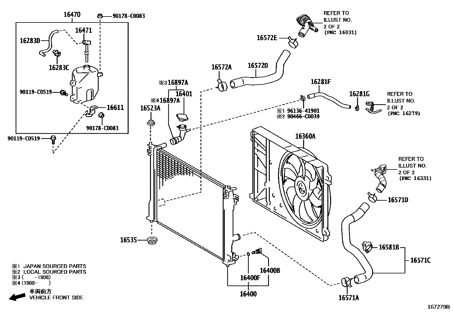 Toyota CAMRY RADIATOR & WATER OUTLET EPC diagram — 167279B