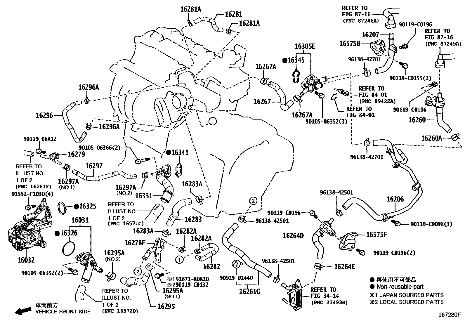 Toyota CAMRY RADIATOR & WATER OUTLET EPC diagram — 167280F