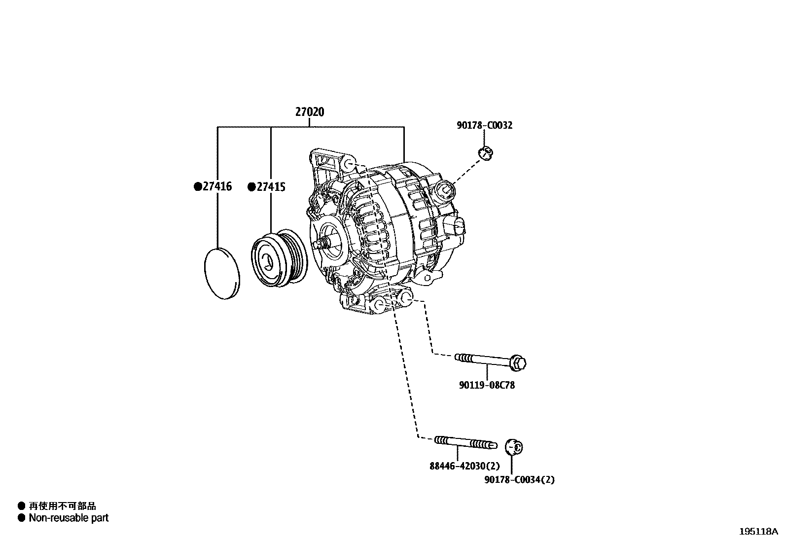Toyota CAMRY Alternator EPC diagram — 195118A