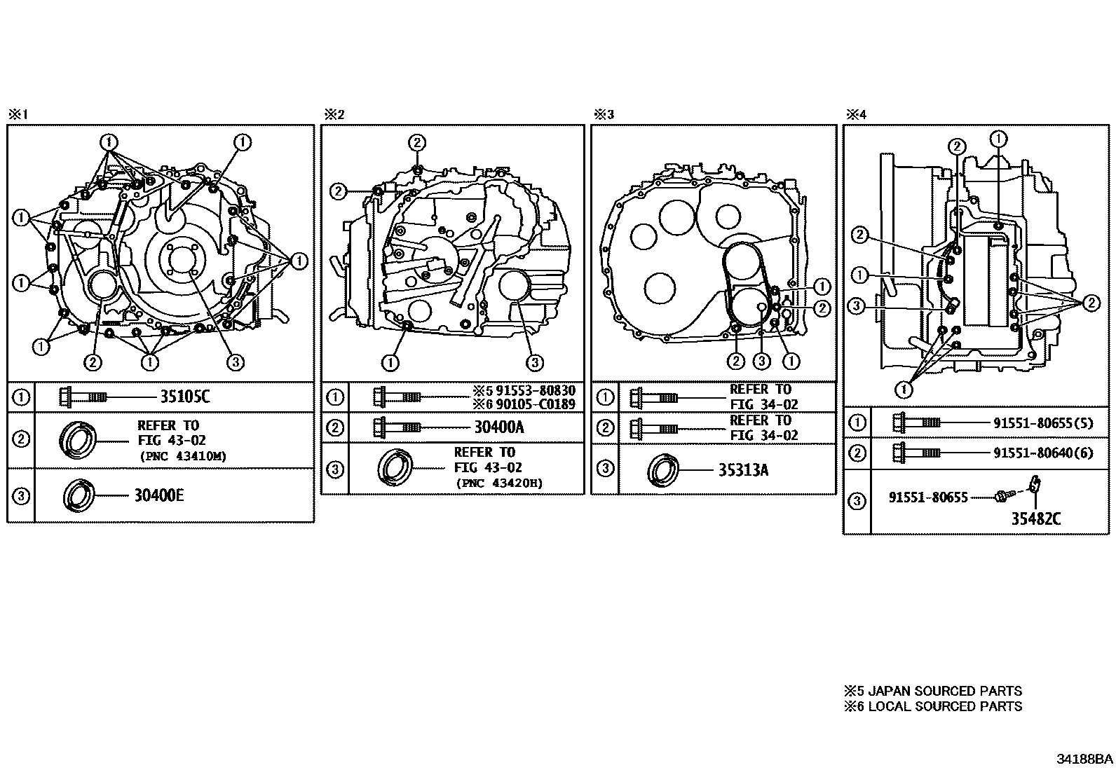 Toyota CAMRY 传动桥总成(CVT) EPC diagram — 34188BA