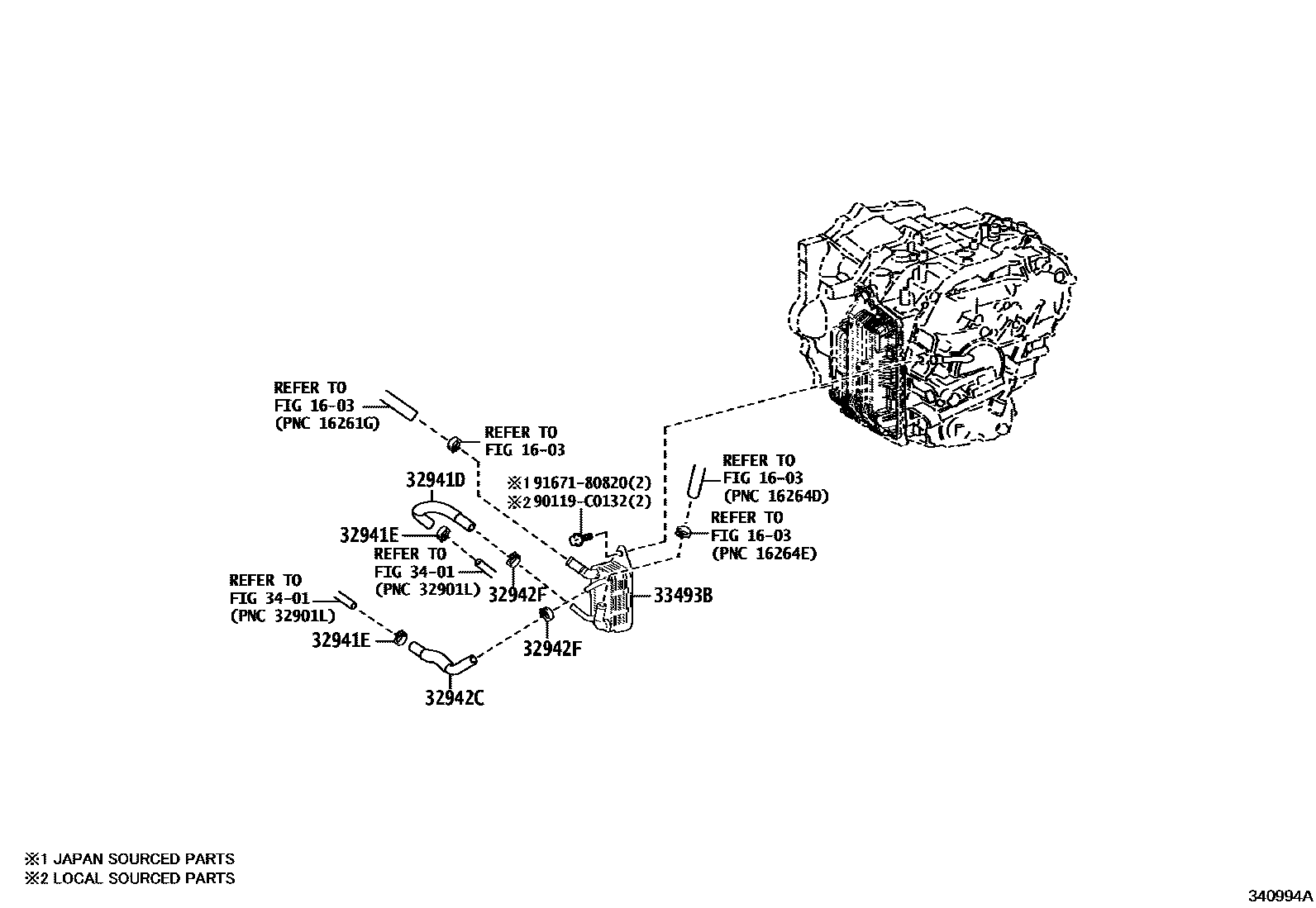 Toyota CAMRY 变速器油冷却器和配管(CVT) EPC diagram — 340994A