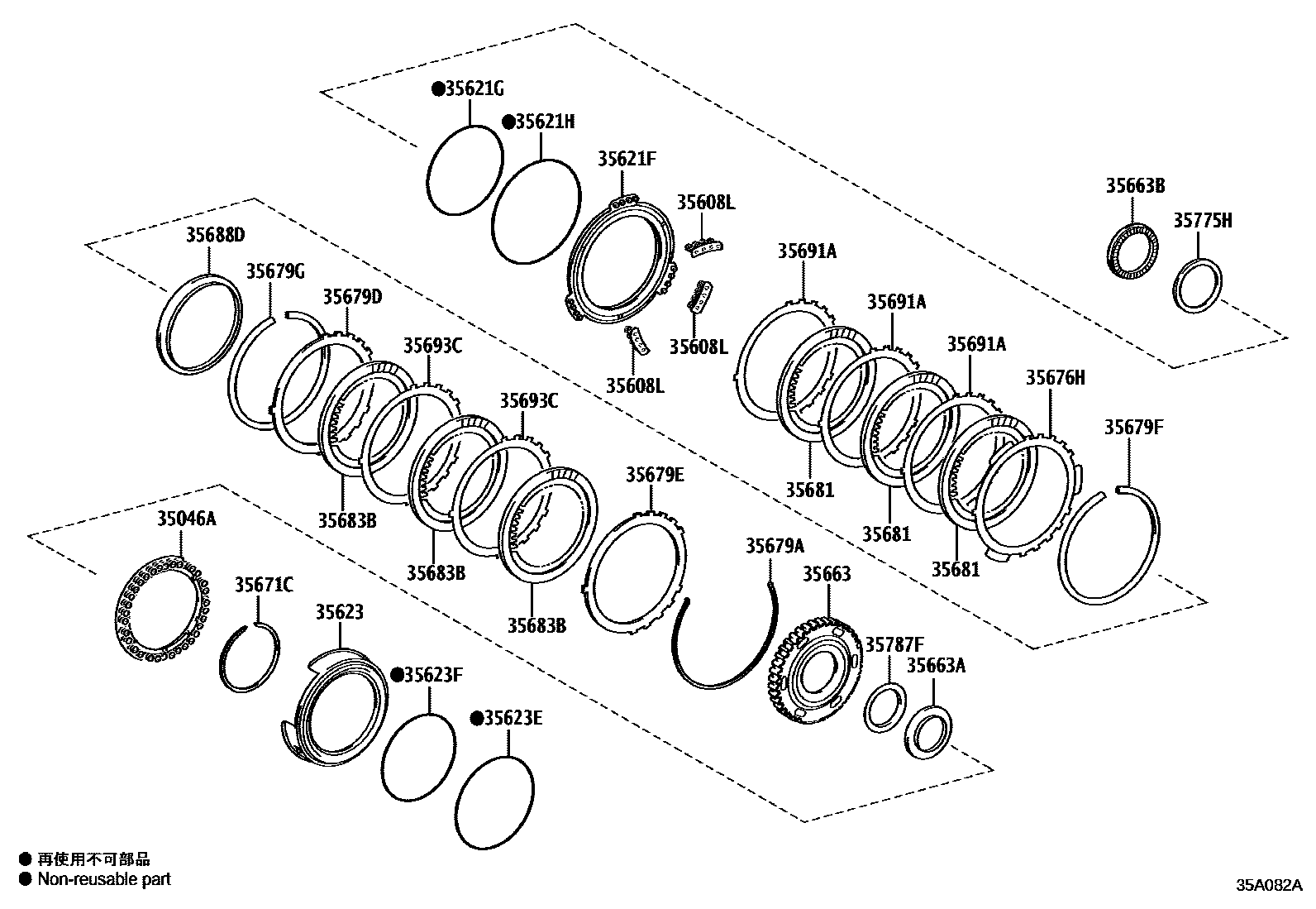 Toyota CAMRY 3号制动器、一档和倒档制动器(ATM) EPC diagram — 35A082A