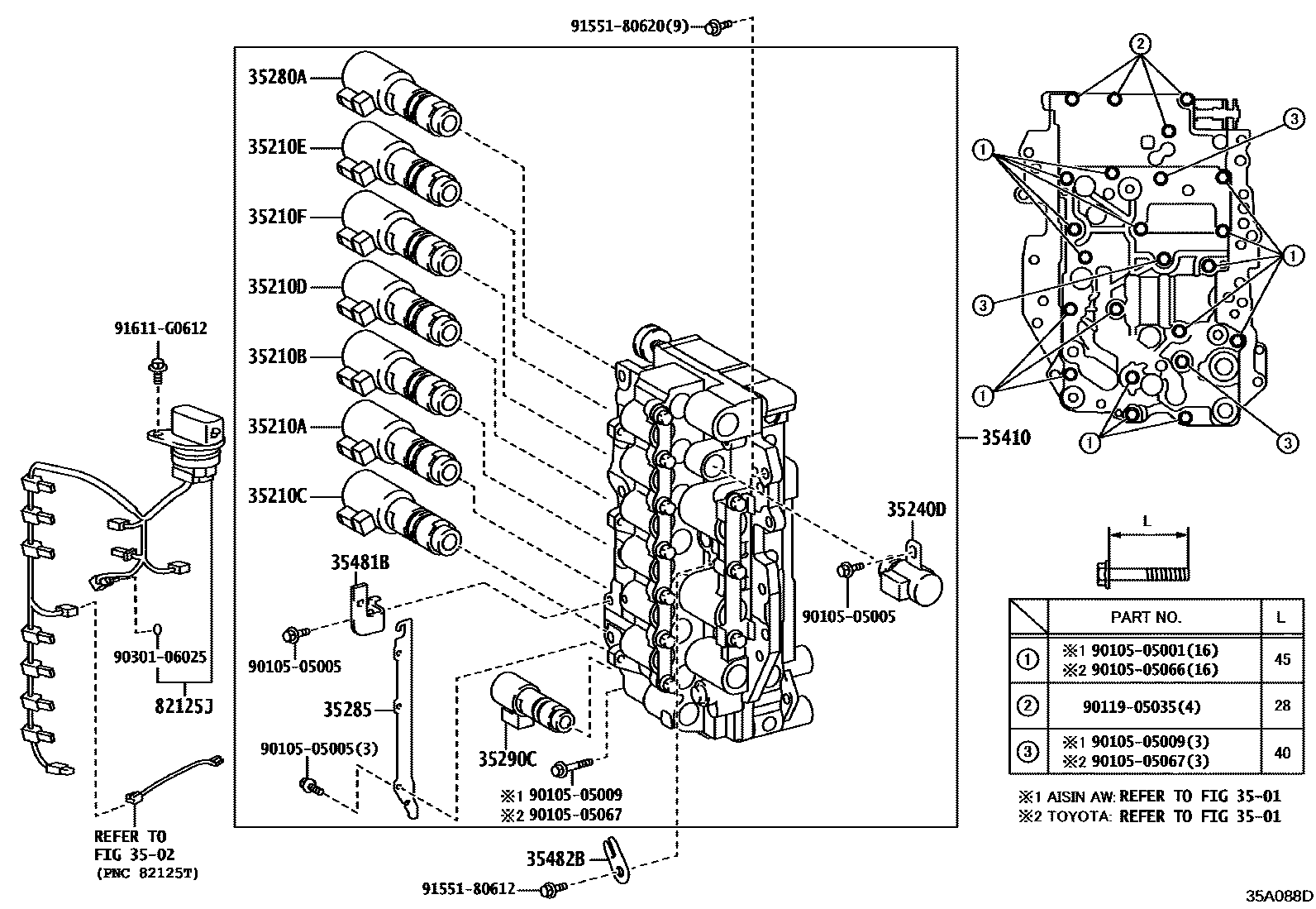 Toyota CAMRY 阀体和滤油网(ATM) EPC diagram — 35A088D