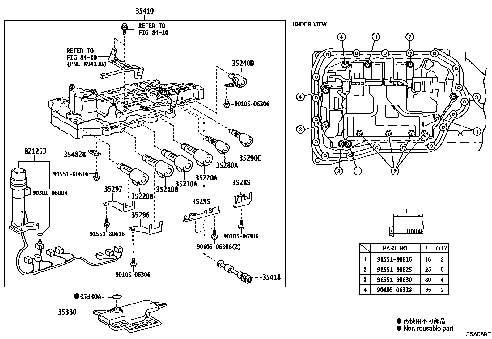 Toyota CAMRY 阀体和滤油网(ATM) EPC diagram — 35A089E
