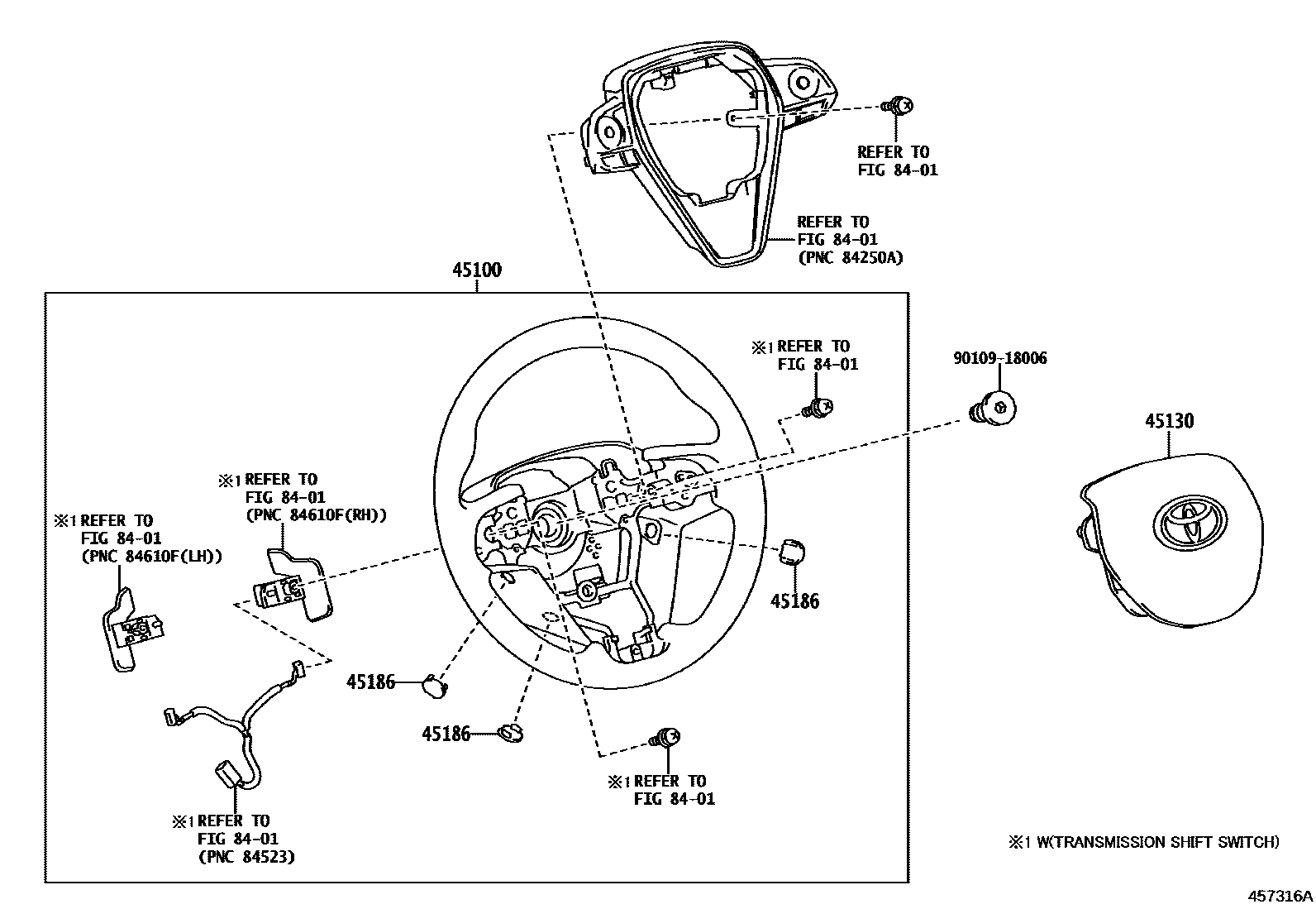 Toyota CAMRY Steering Wheel EPC diagram — 457316A