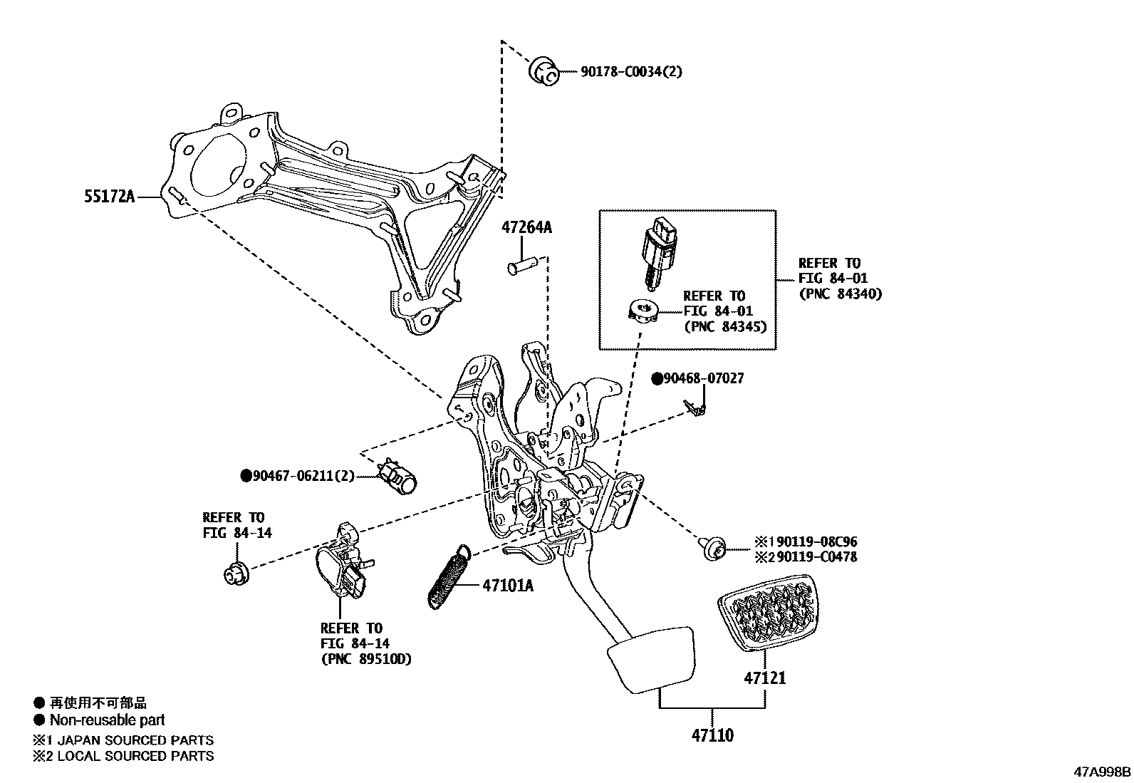 Toyota CAMRY Brake Pedal & Bracket EPC diagram — 47A998B