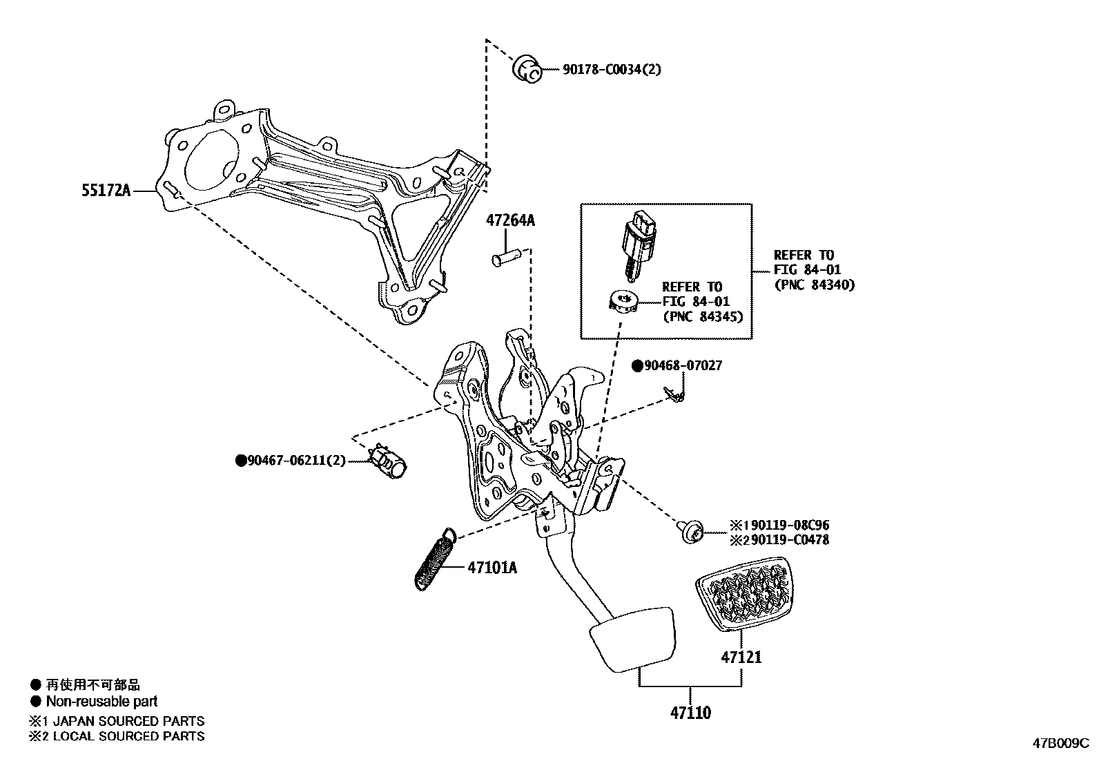 Toyota CAMRY Brake Pedal & Bracket EPC diagram — 47B009C