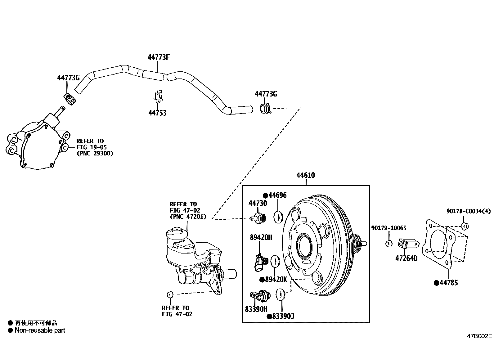 Toyota CAMRY 制动助力器和真空管 EPC diagram — 47B002E