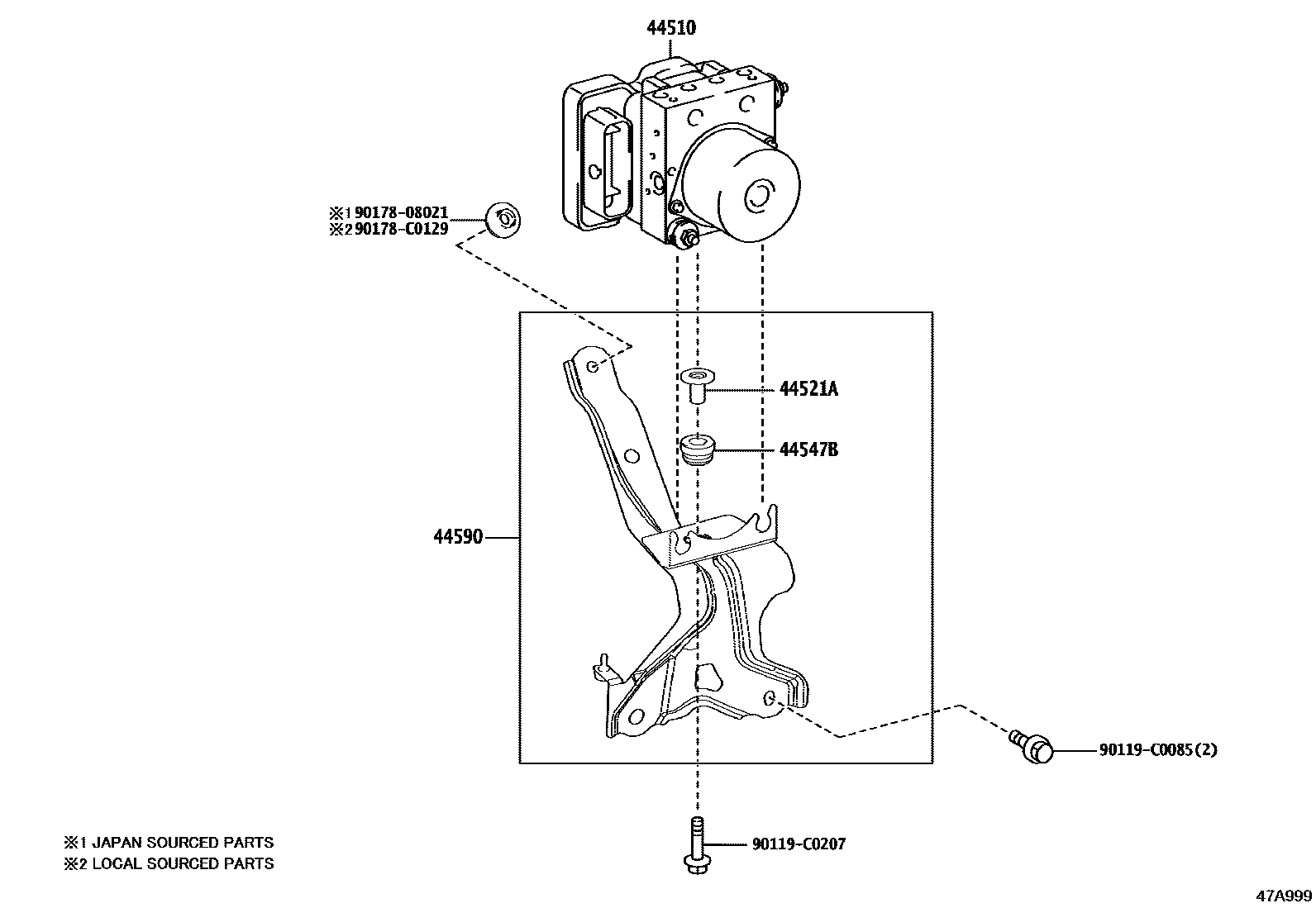 Toyota CAMRY 制动配管和卡箍 EPC diagram — 47A999