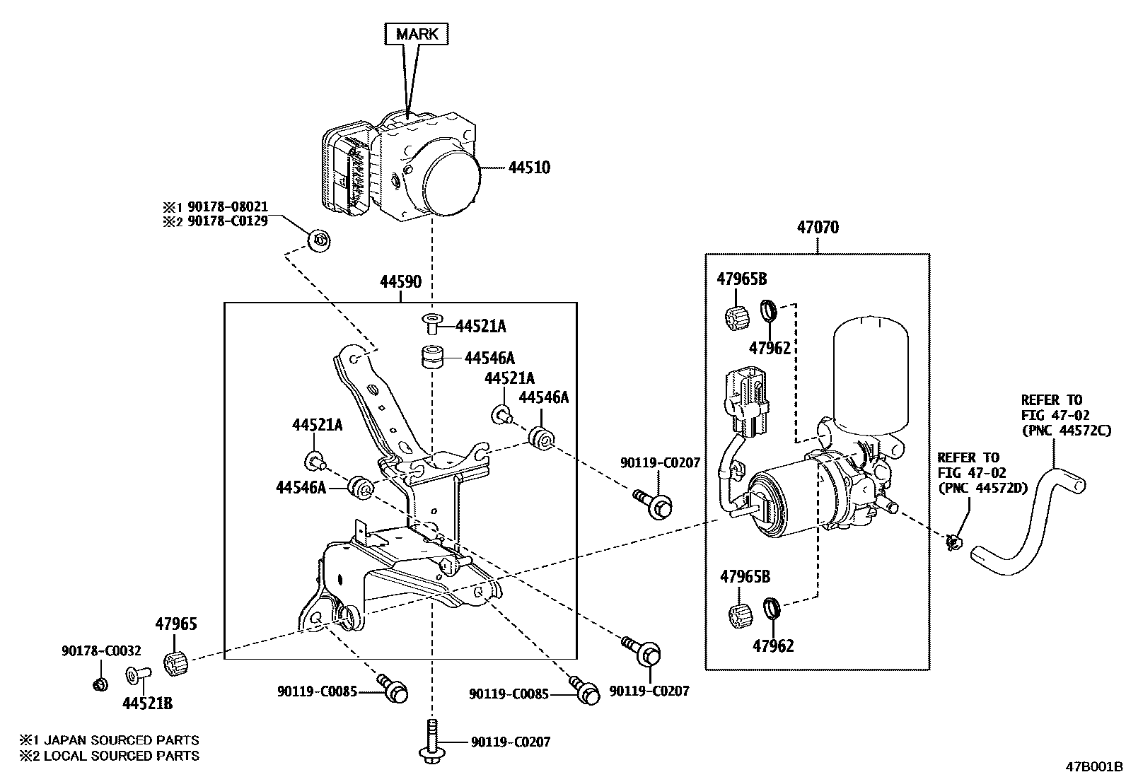 Toyota CAMRY 制动配管和卡箍 EPC diagram — 47B001B