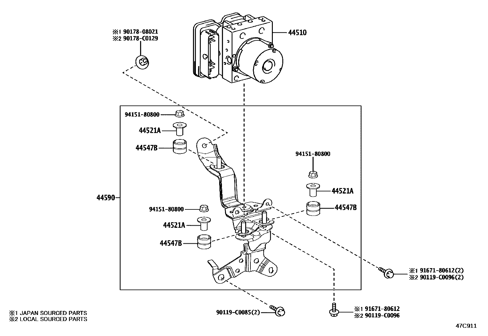 Toyota CAMRY 制动配管和卡箍 EPC diagram — 47C911