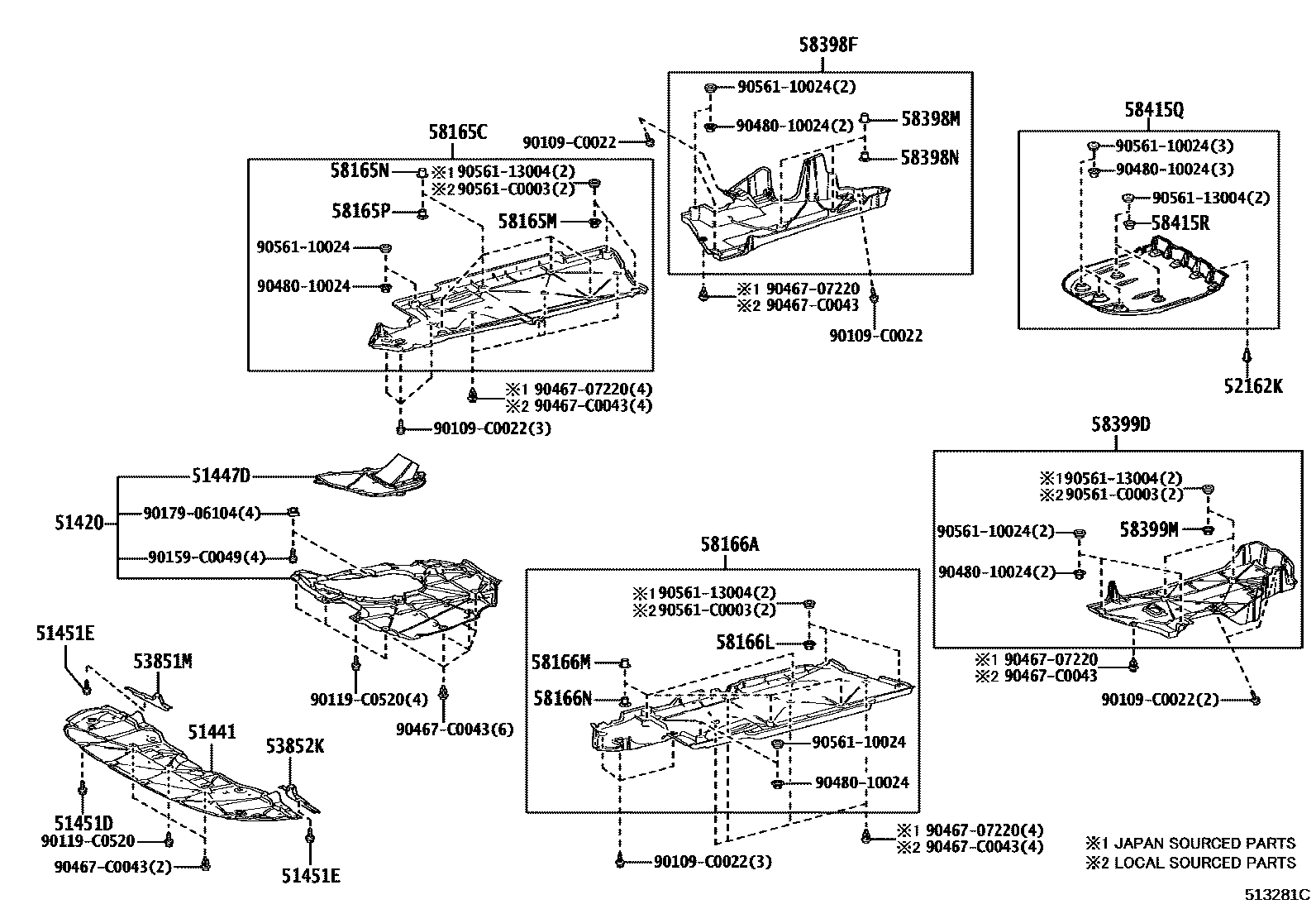 Toyota CAMRY 悬架横梁和发动机底罩 EPC diagram — 513281C