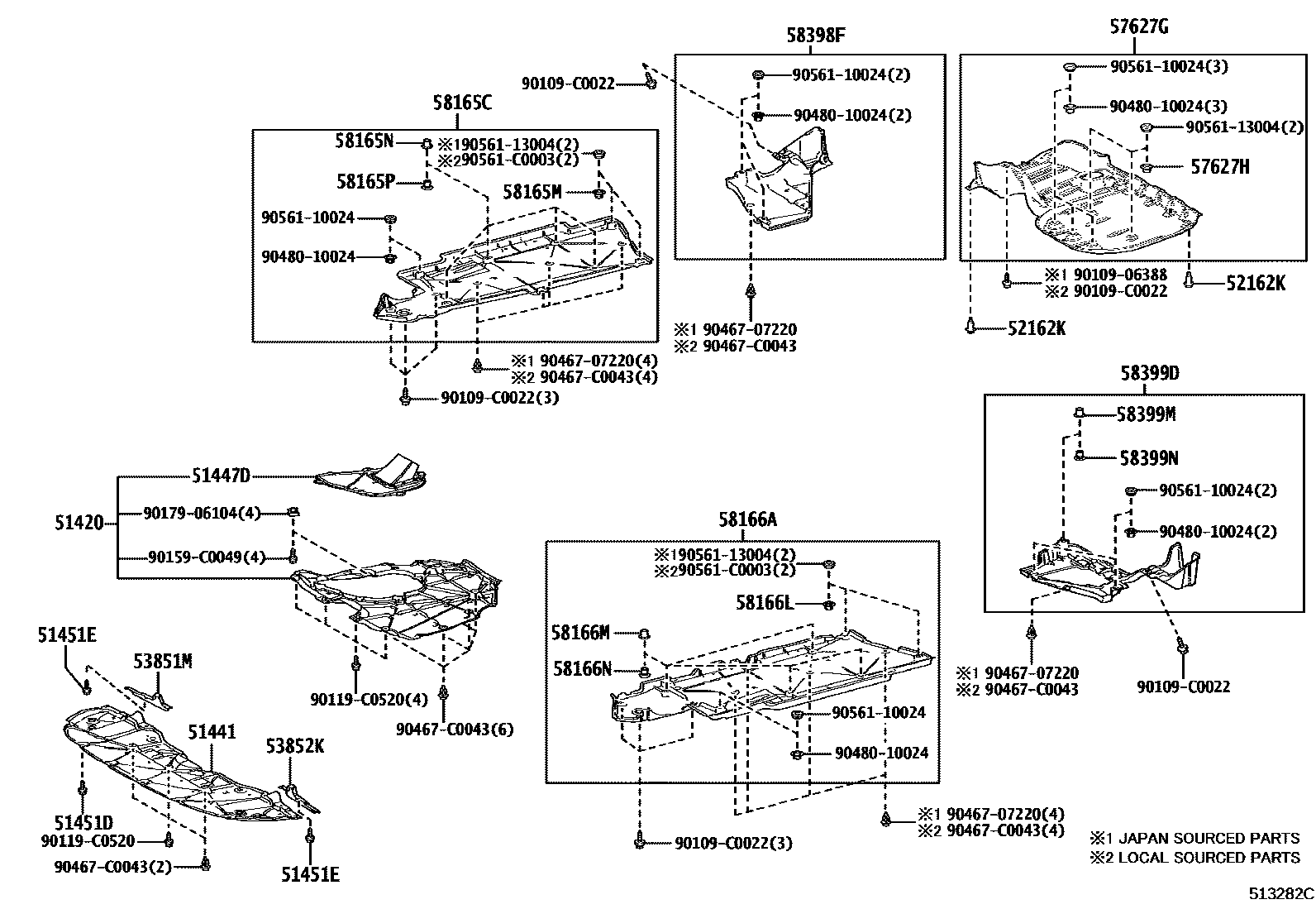 Toyota CAMRY 悬架横梁和发动机底罩 EPC diagram — 513282C
