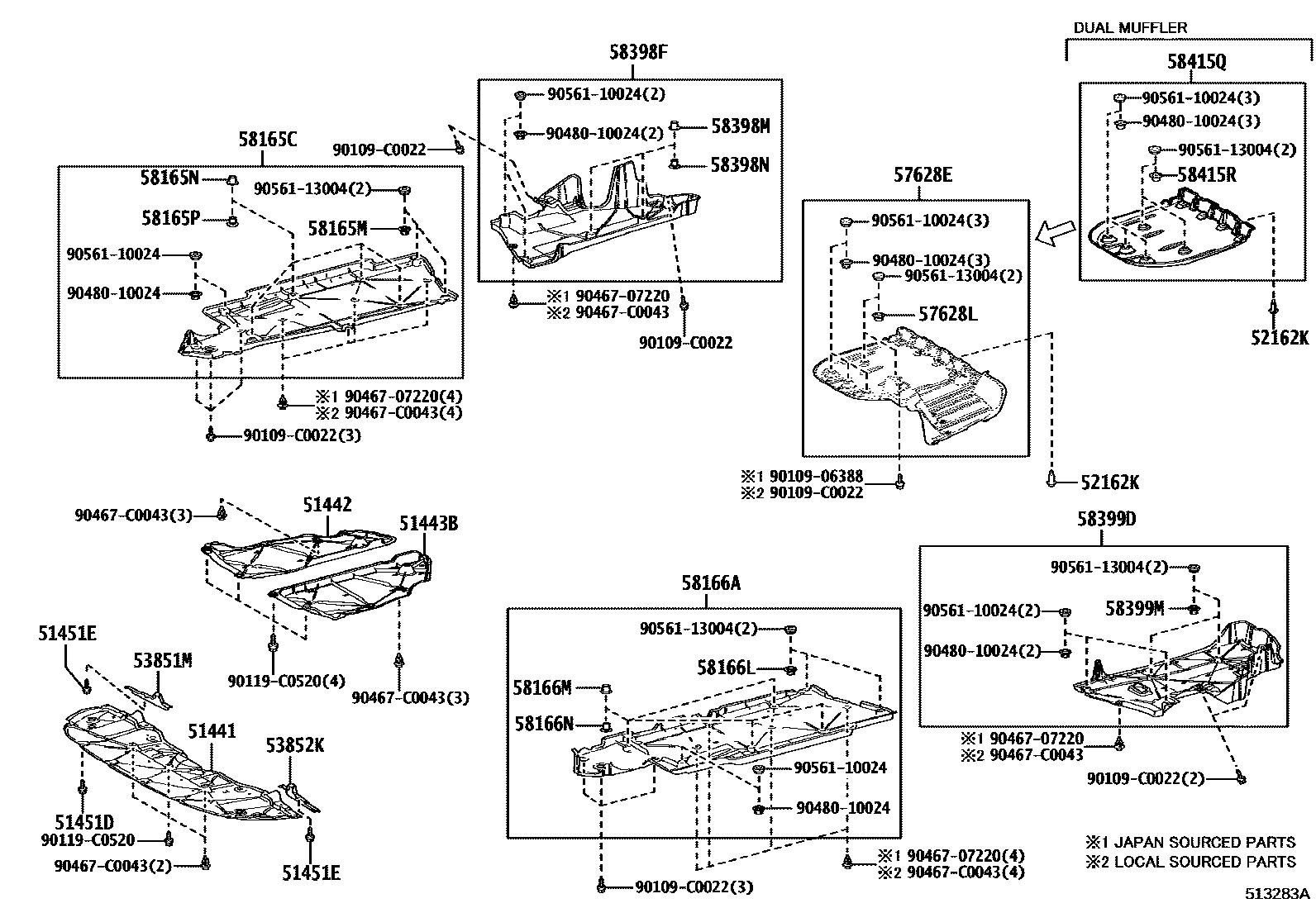 Toyota CAMRY 悬架横梁和发动机底罩 EPC diagram — 513283A