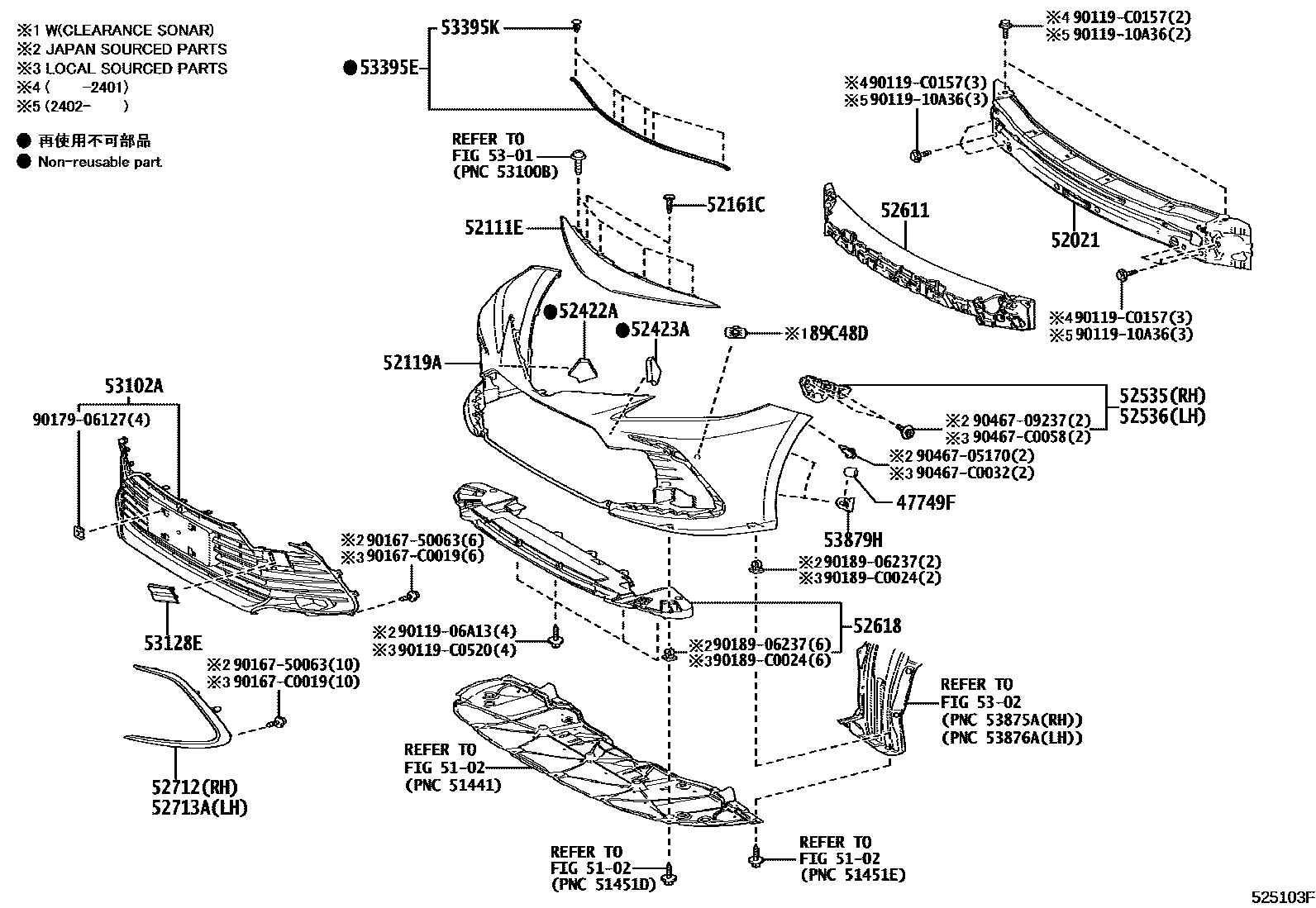 Toyota CAMRY 前保险杠及附件 EPC diagram — 525103F