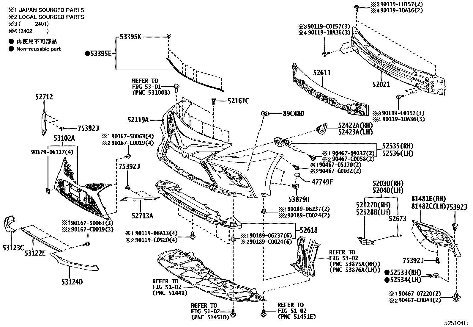 Toyota CAMRY 前保险杠及附件 EPC diagram — 525104H