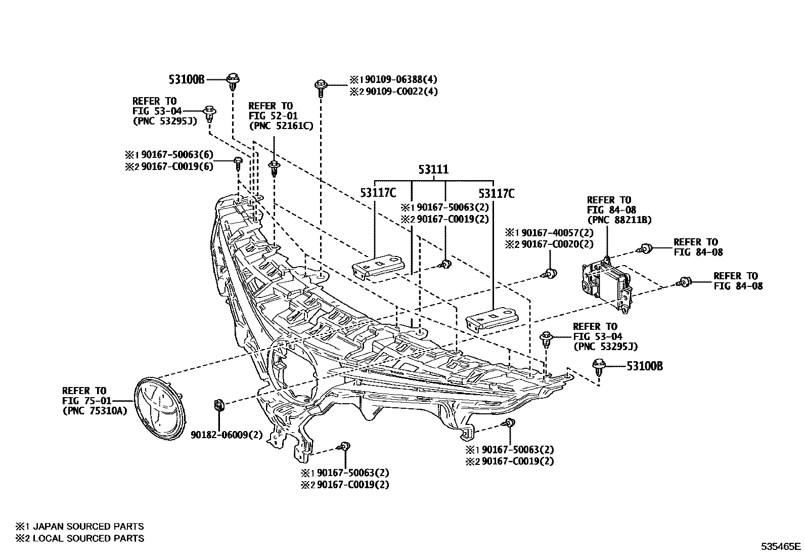 Toyota CAMRY radiator grille EPC diagram — 535465E