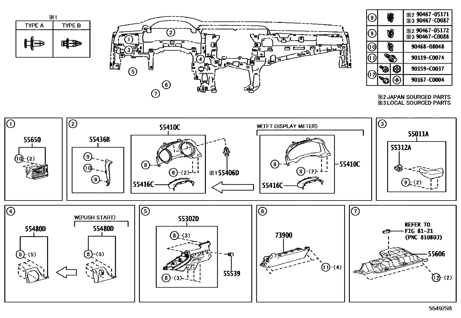 Toyota CAMRY 仪表板和手套箱 EPC diagram — 554925B