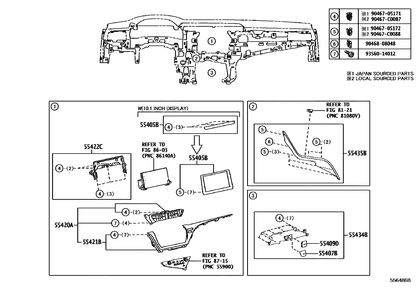 Toyota CAMRY 仪表板和手套箱 EPC diagram — 556486B