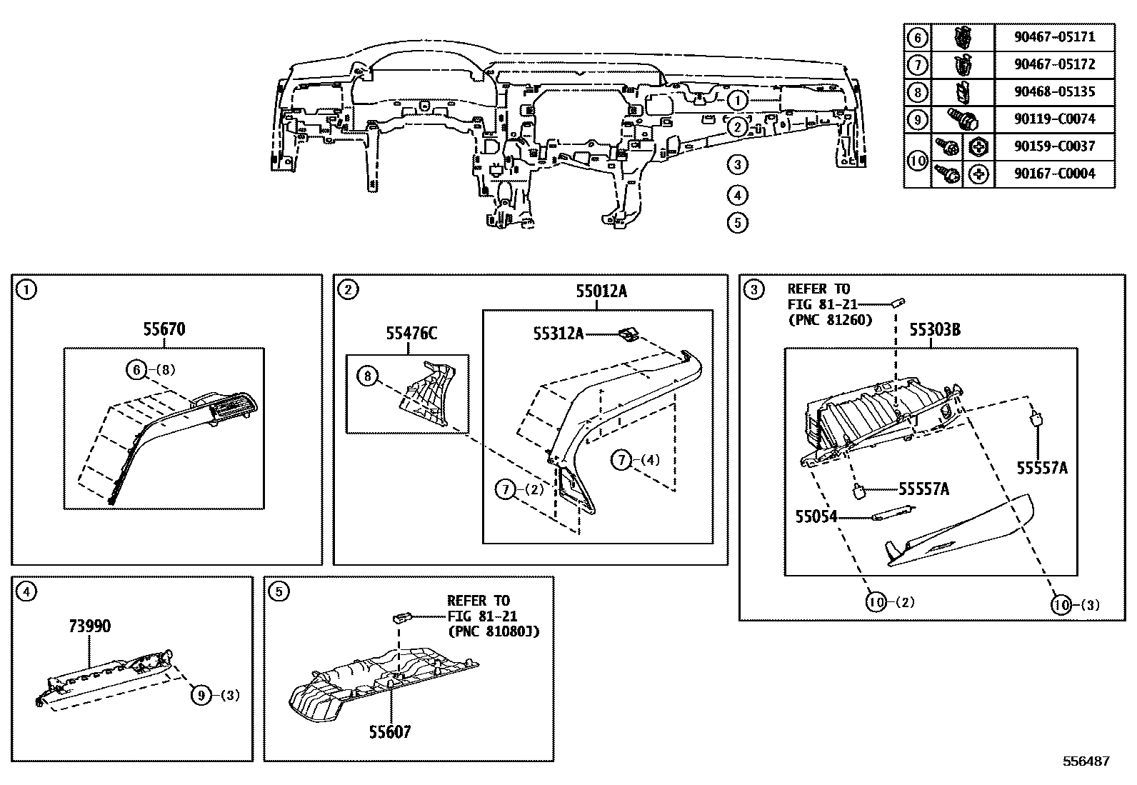 Toyota CAMRY 仪表板和手套箱 EPC diagram — 556487