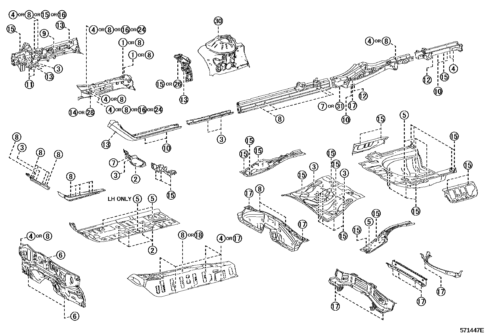 Toyota CAMRY hole plug EPC diagram — 571447E