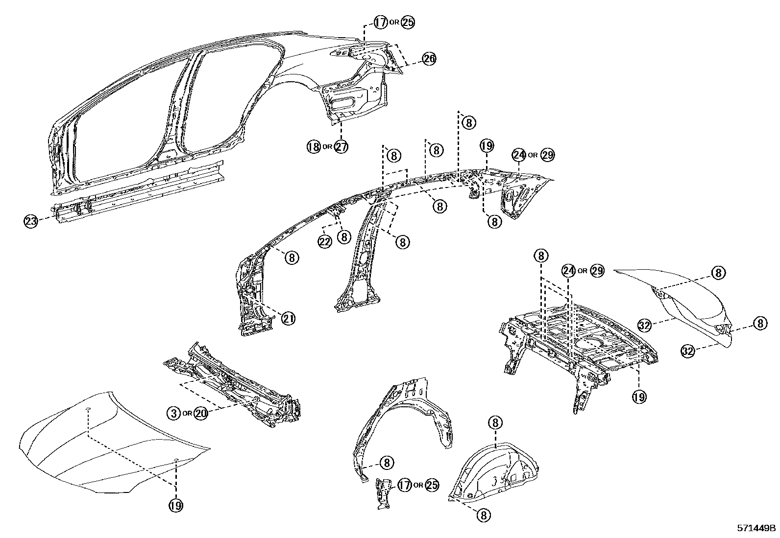 Toyota CAMRY hole plug EPC diagram — 571449B
