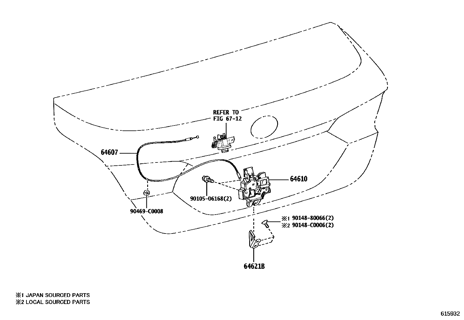 Toyota CAMRY 行李箱门和行李箱锁 EPC diagram — 615932