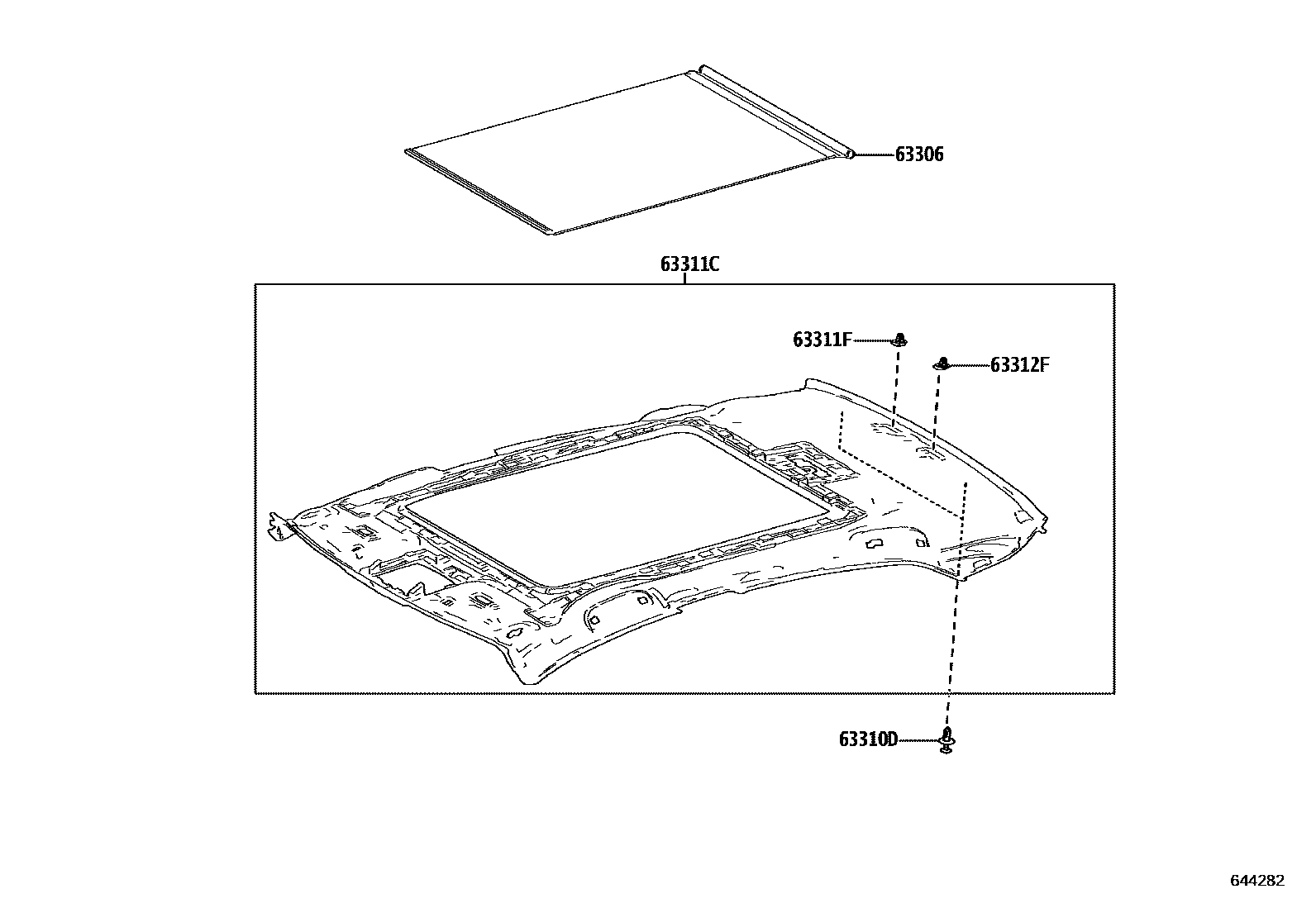 Toyota CAMRY 车顶内衬和消声垫 EPC diagram — 644282
