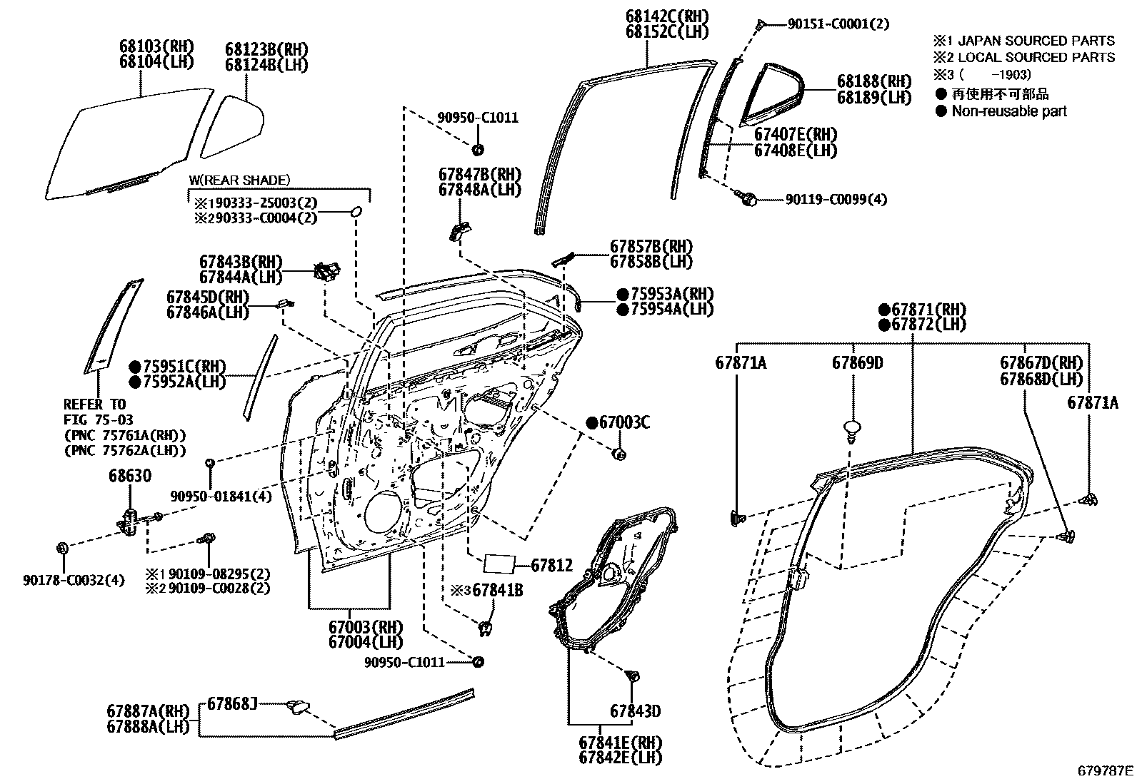 Toyota CAMRY 后门板和后门玻璃 EPC diagram — 679787E