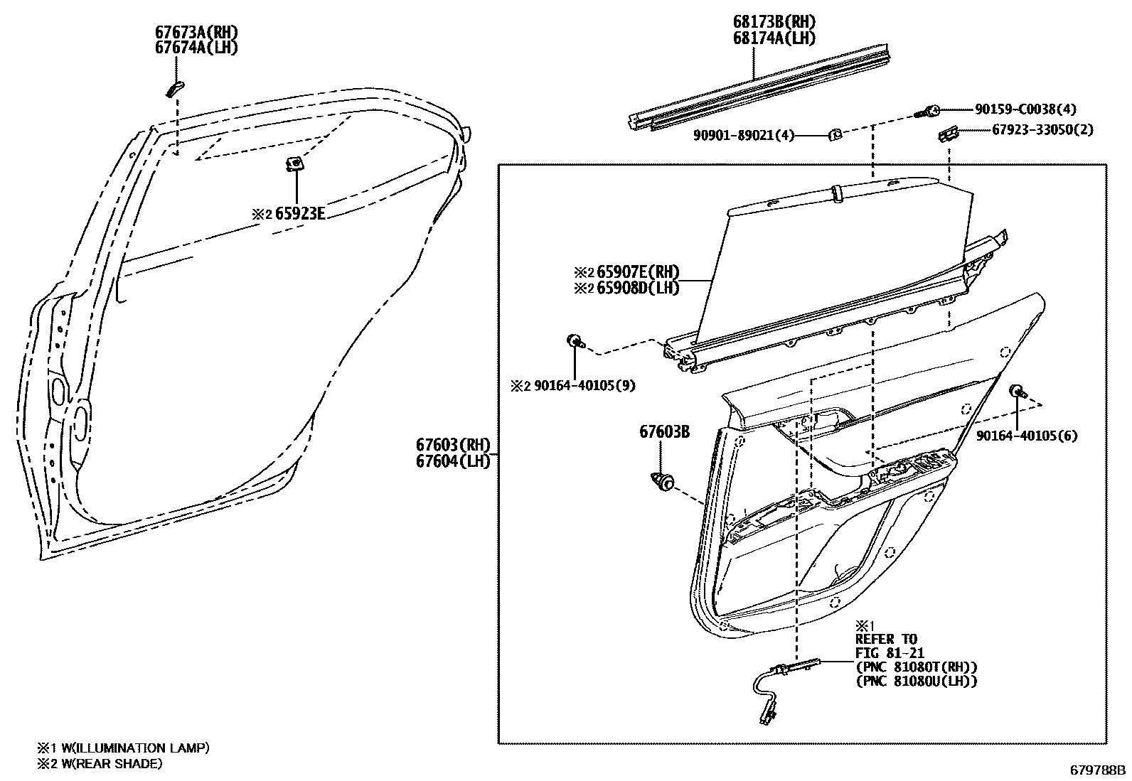 Toyota CAMRY 后门板和后门玻璃 EPC diagram — 679788B