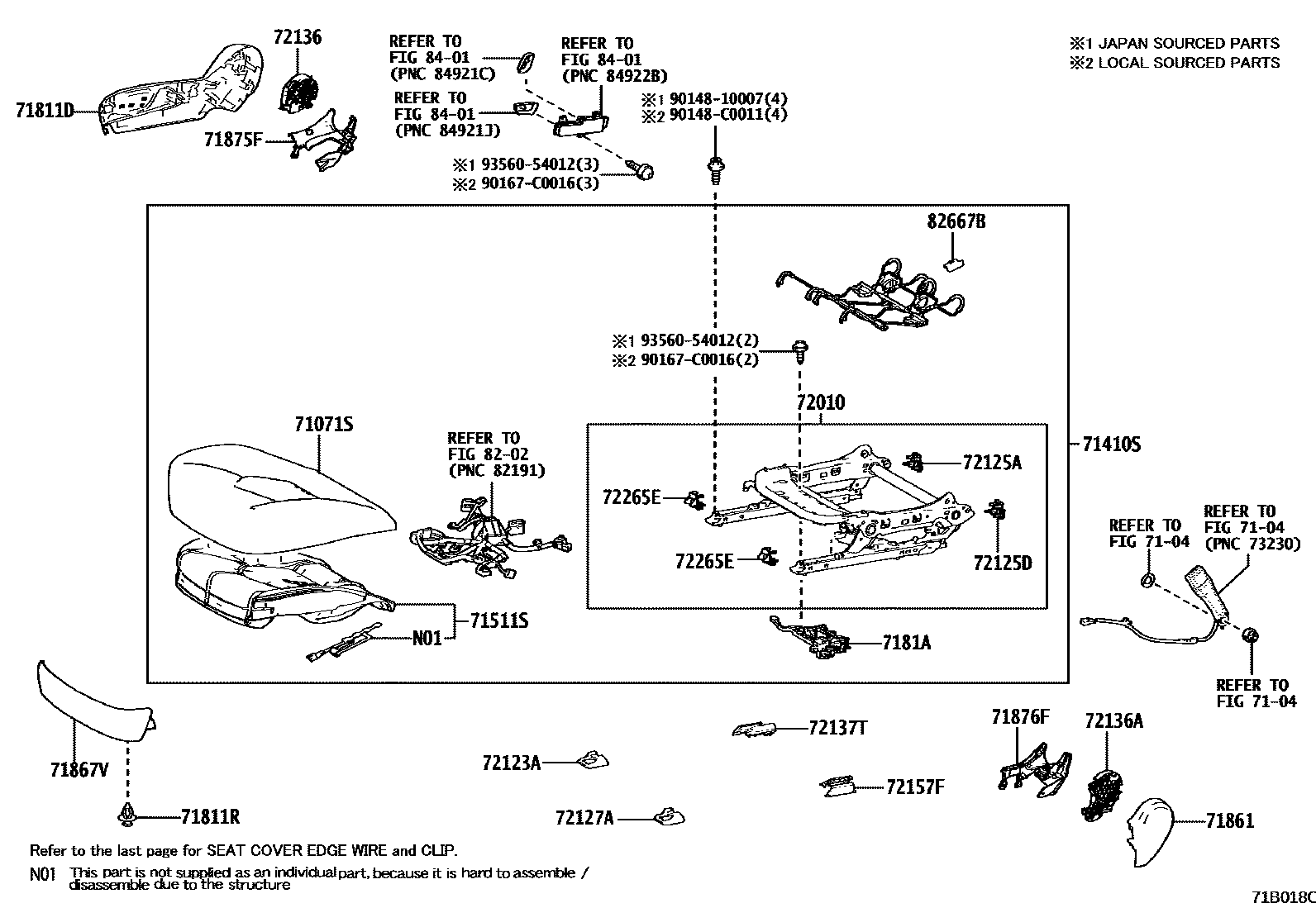 Toyota CAMRY 前排座椅和座椅滑轨 EPC diagram — 71B018C
