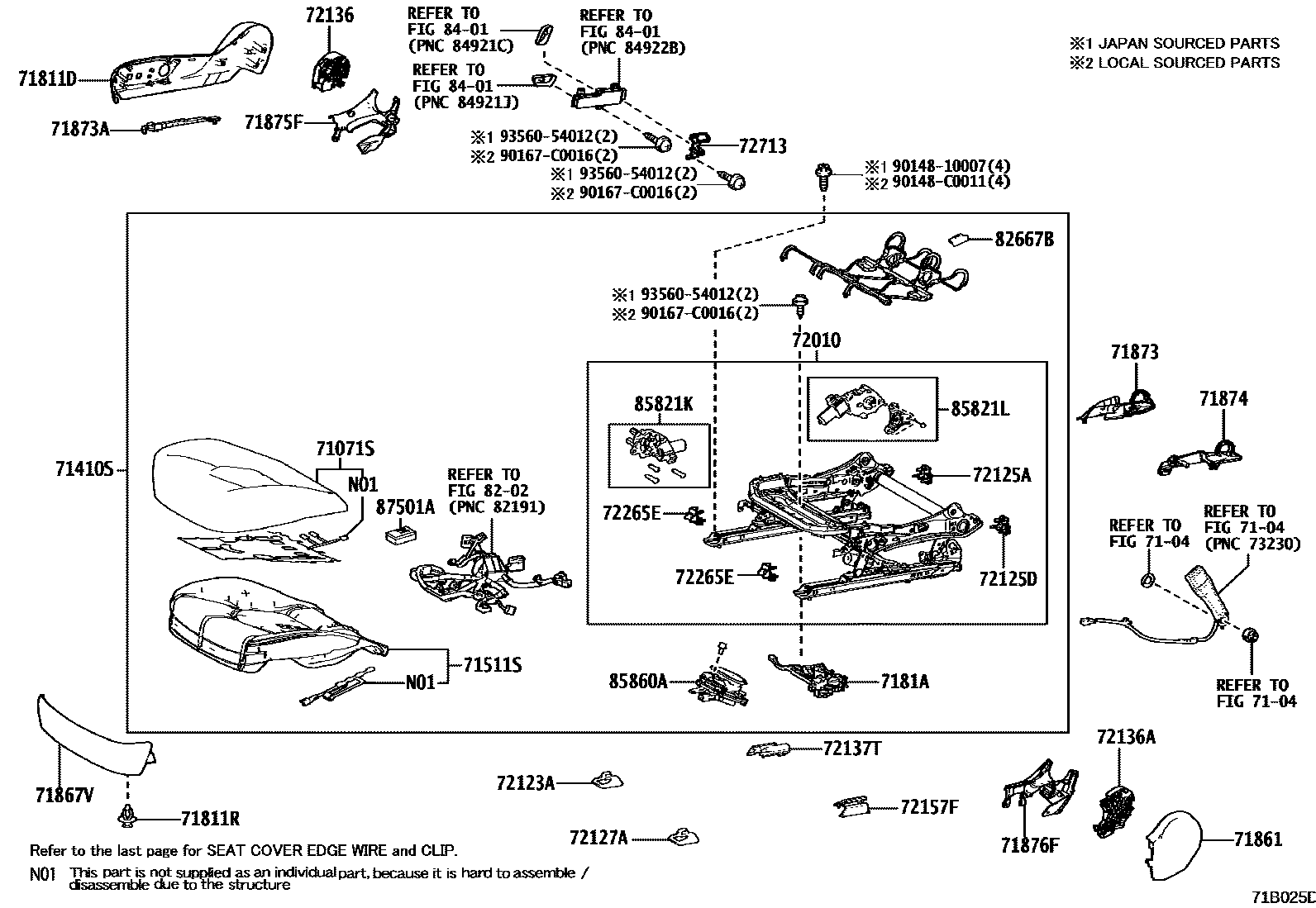 Toyota CAMRY 前排座椅和座椅滑轨 EPC diagram — 71B025D