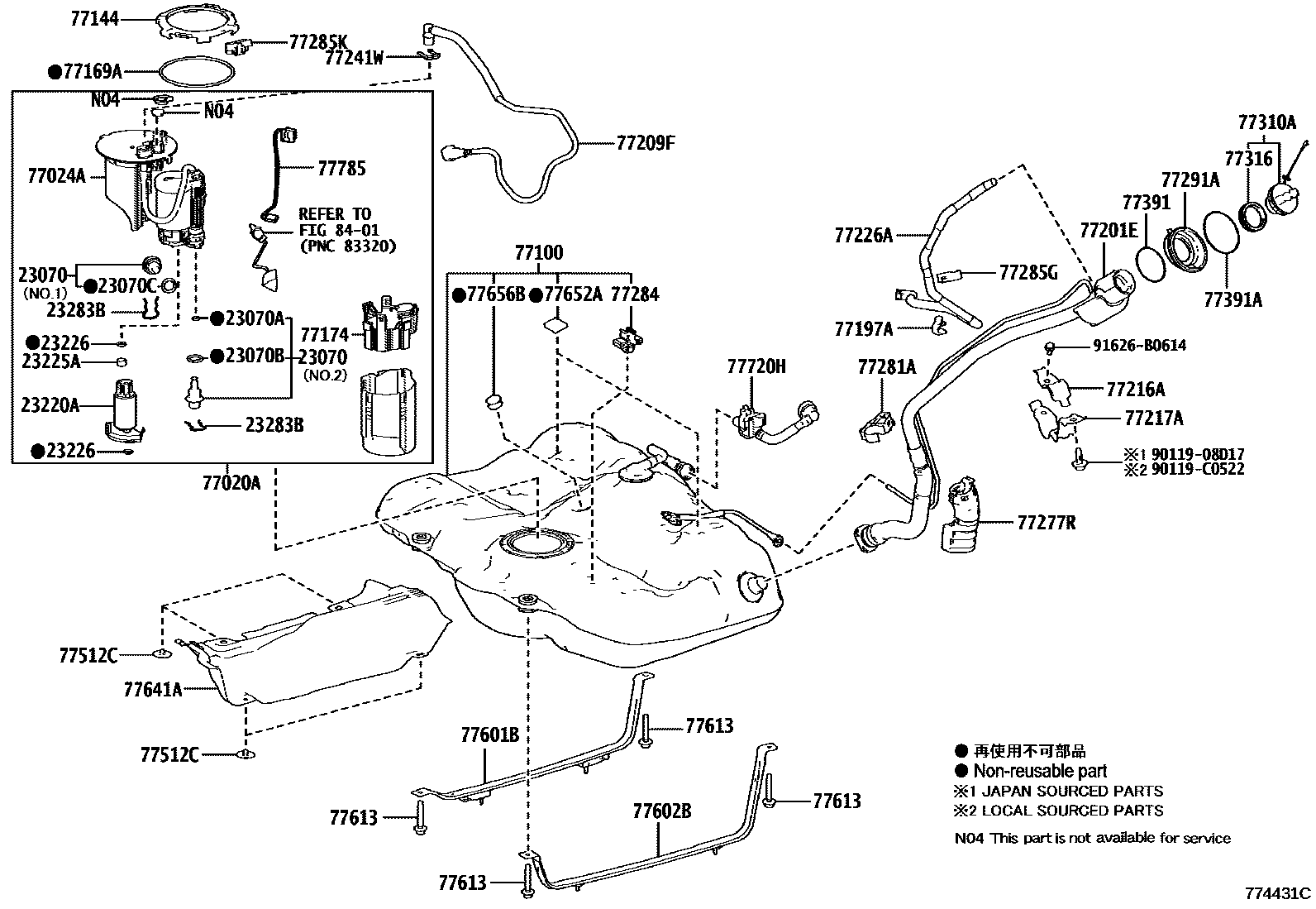 Toyota CAMRY 燃油箱和燃油管 EPC diagram — 774431C