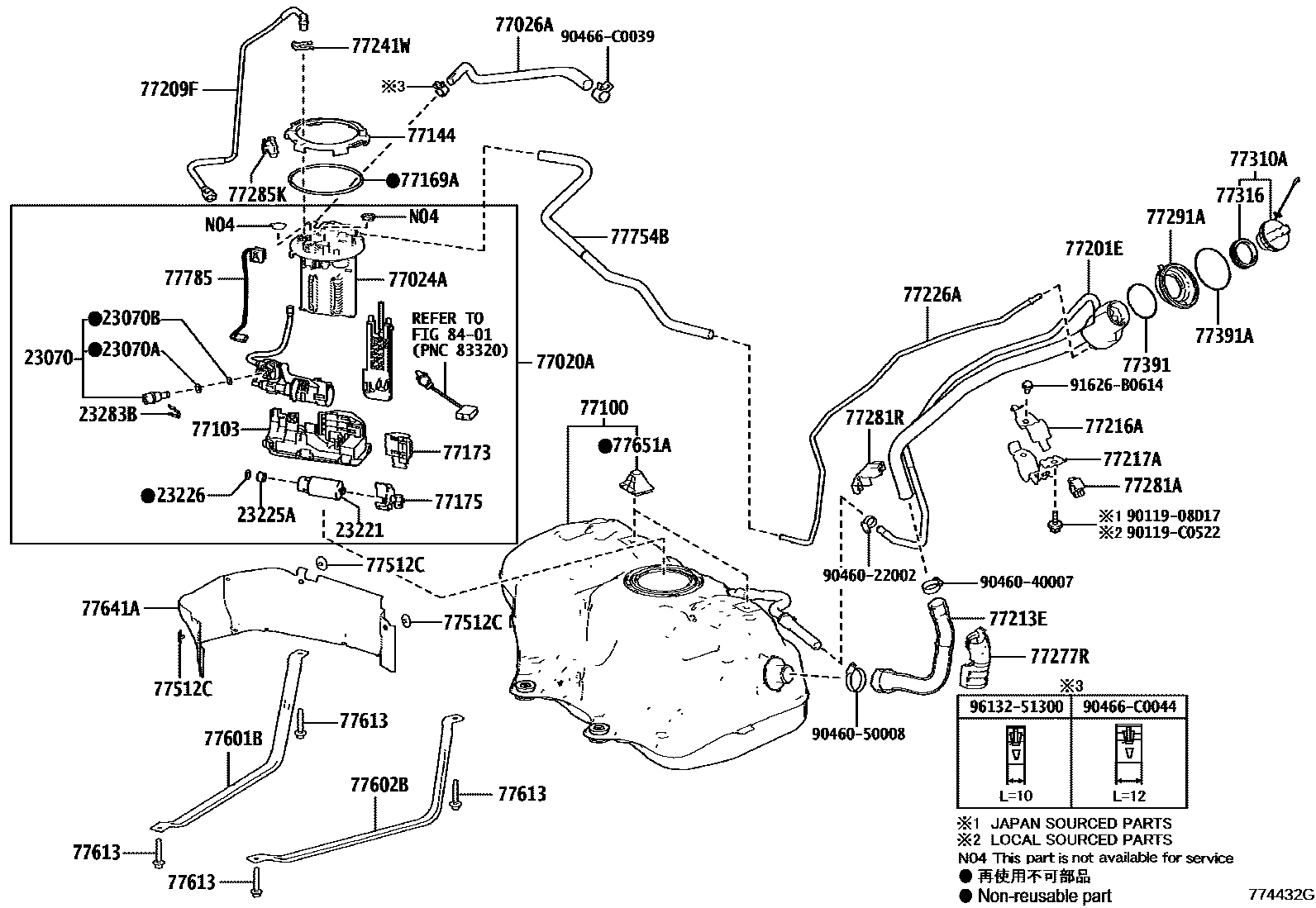 Toyota CAMRY 燃油箱和燃油管 EPC diagram — 774432G