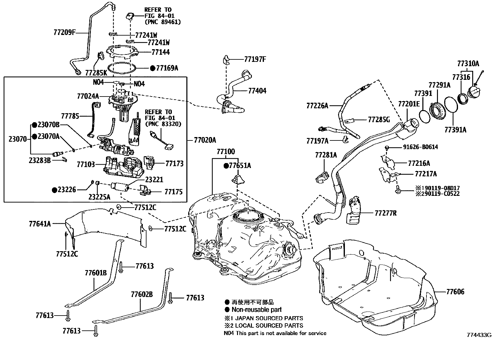 Toyota CAMRY 燃油箱和燃油管 EPC diagram — 774433G