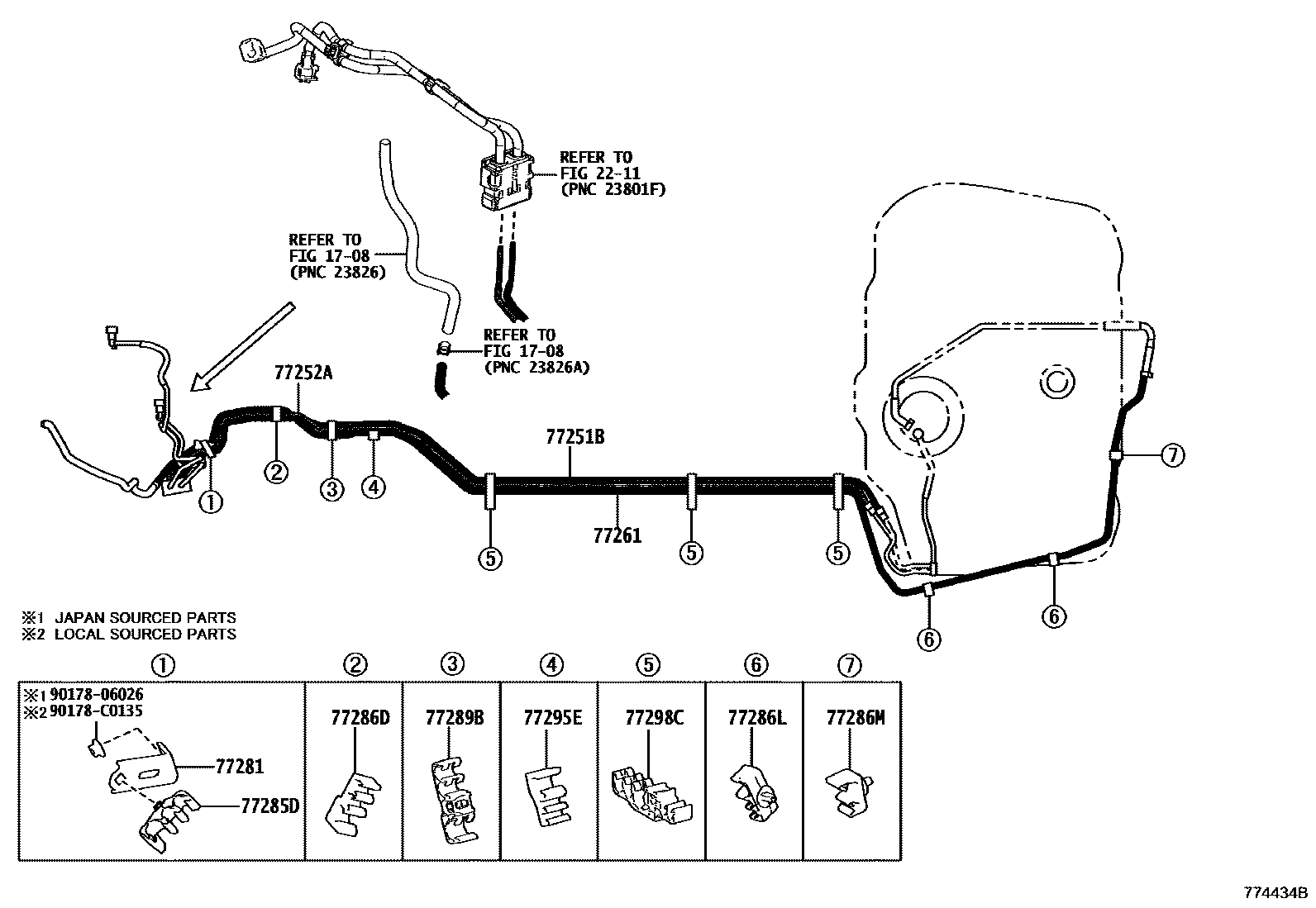 Toyota CAMRY 燃油箱和燃油管 EPC diagram — 774434B