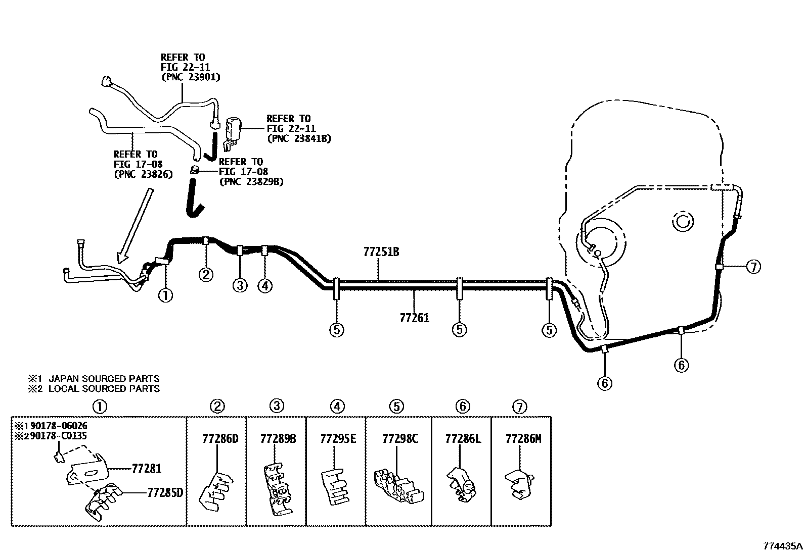 Toyota CAMRY 燃油箱和燃油管 EPC diagram — 774435A