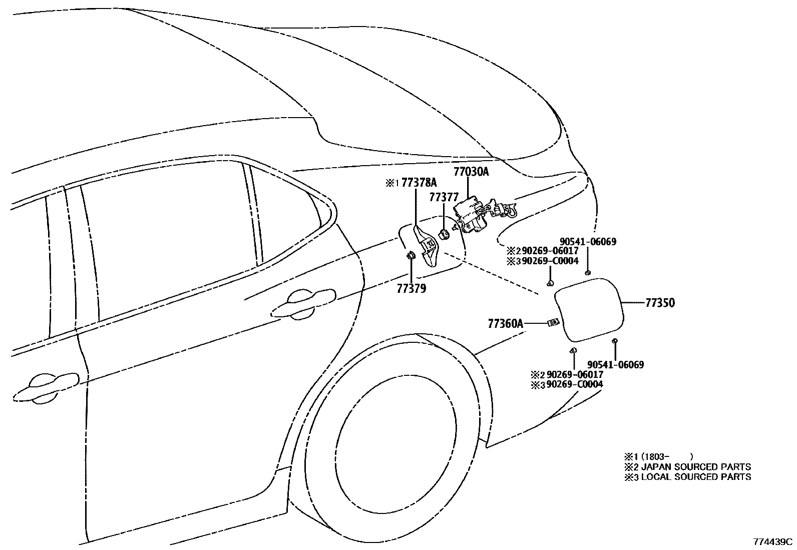 Toyota CAMRY 燃油箱和燃油管 EPC diagram — 774439C