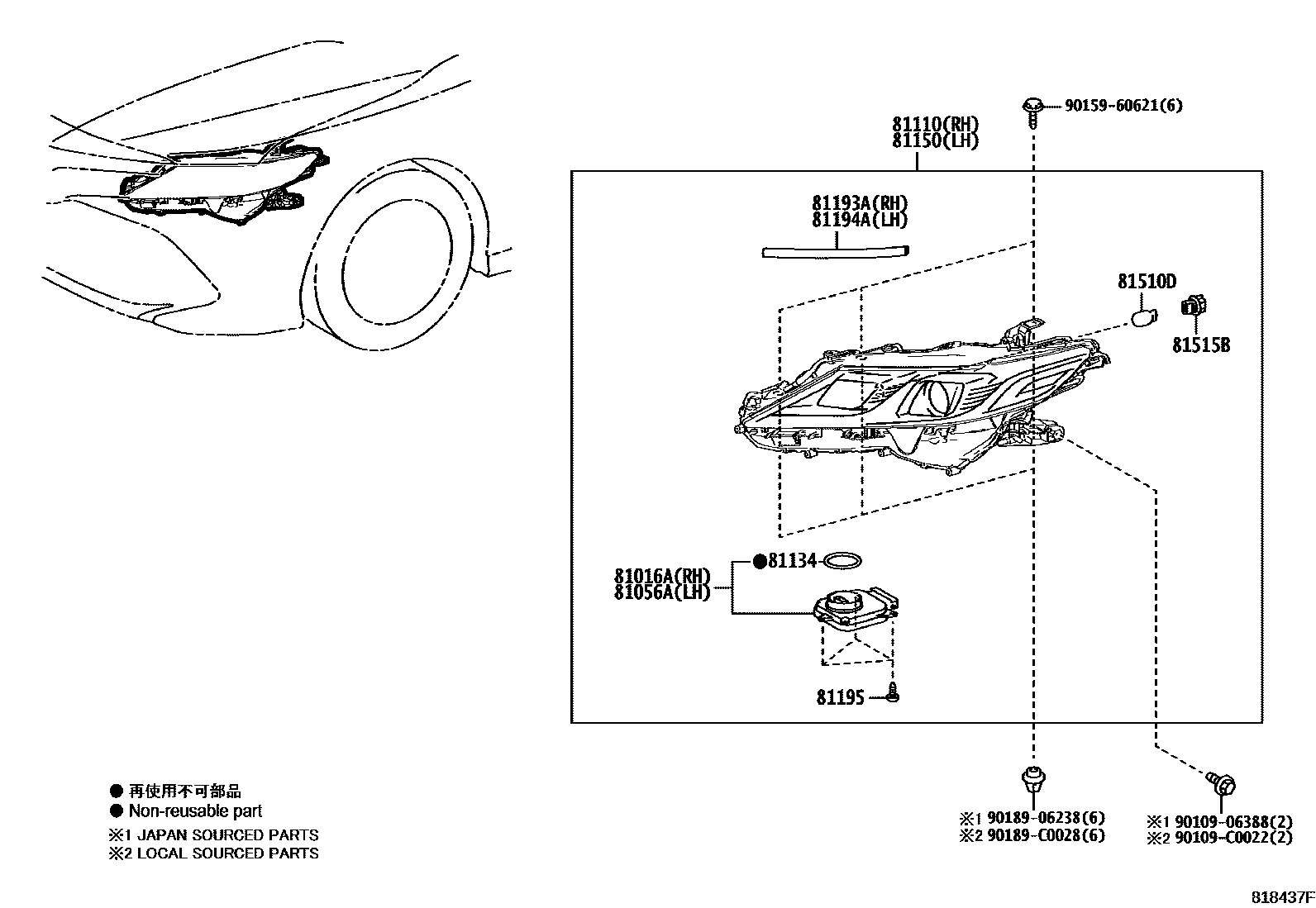 Toyota CAMRY Headlamp EPC diagram — 818437F