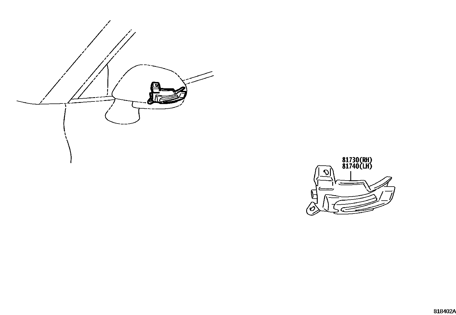 Toyota CAMRY Side Turn Signal & Outer Mirror Lamp EPC diagram — 818402A