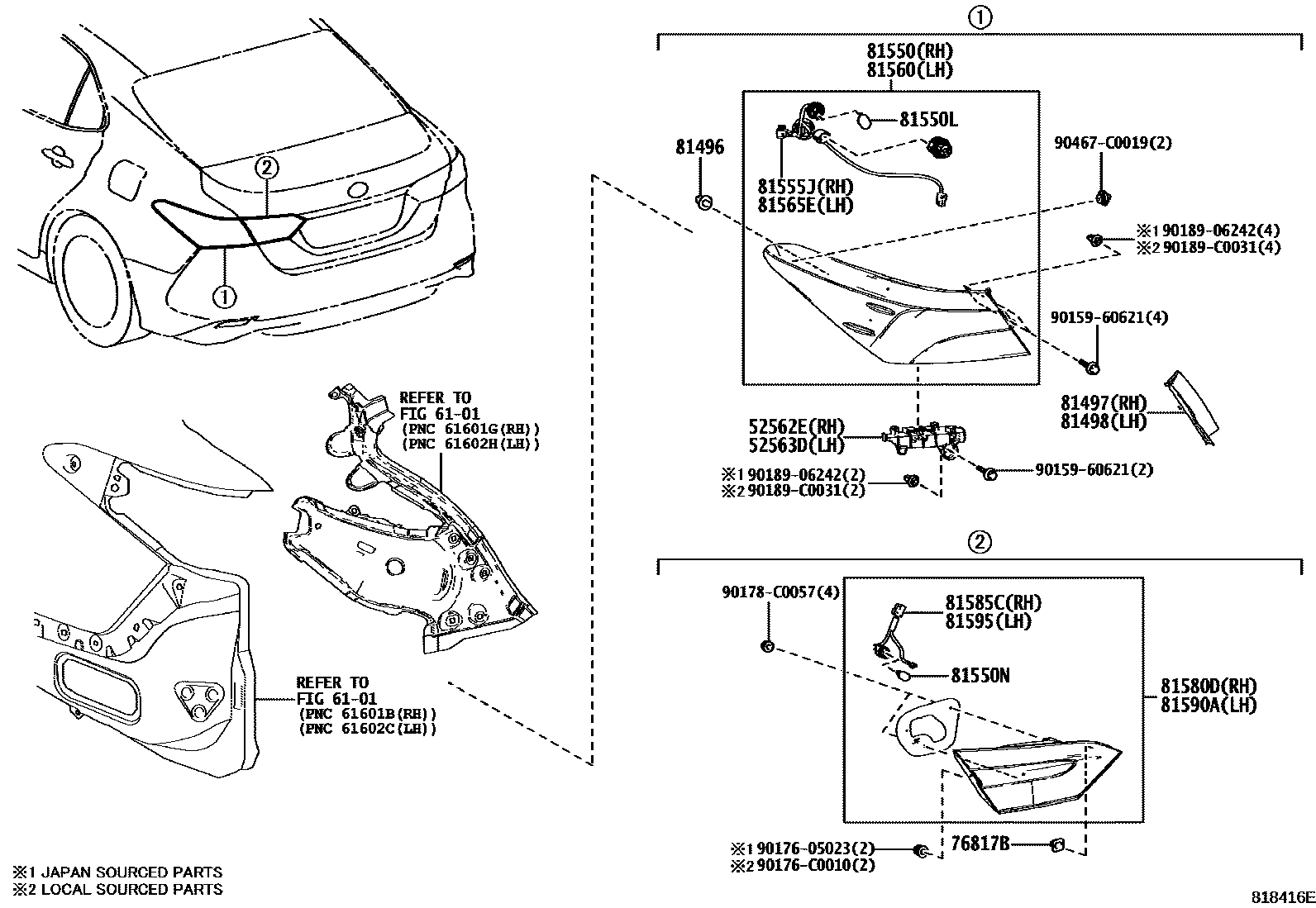 Toyota CAMRY 后组合灯 EPC diagram — 818416E