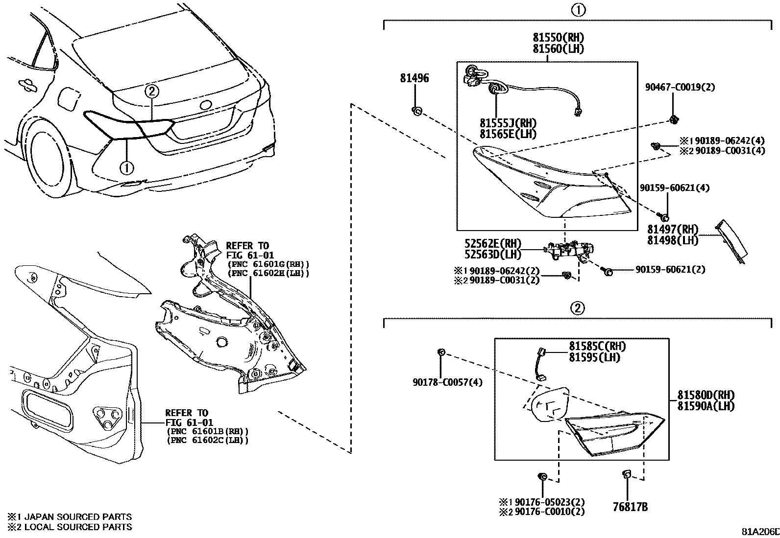 Toyota CAMRY 后组合灯 EPC diagram — 81A206D