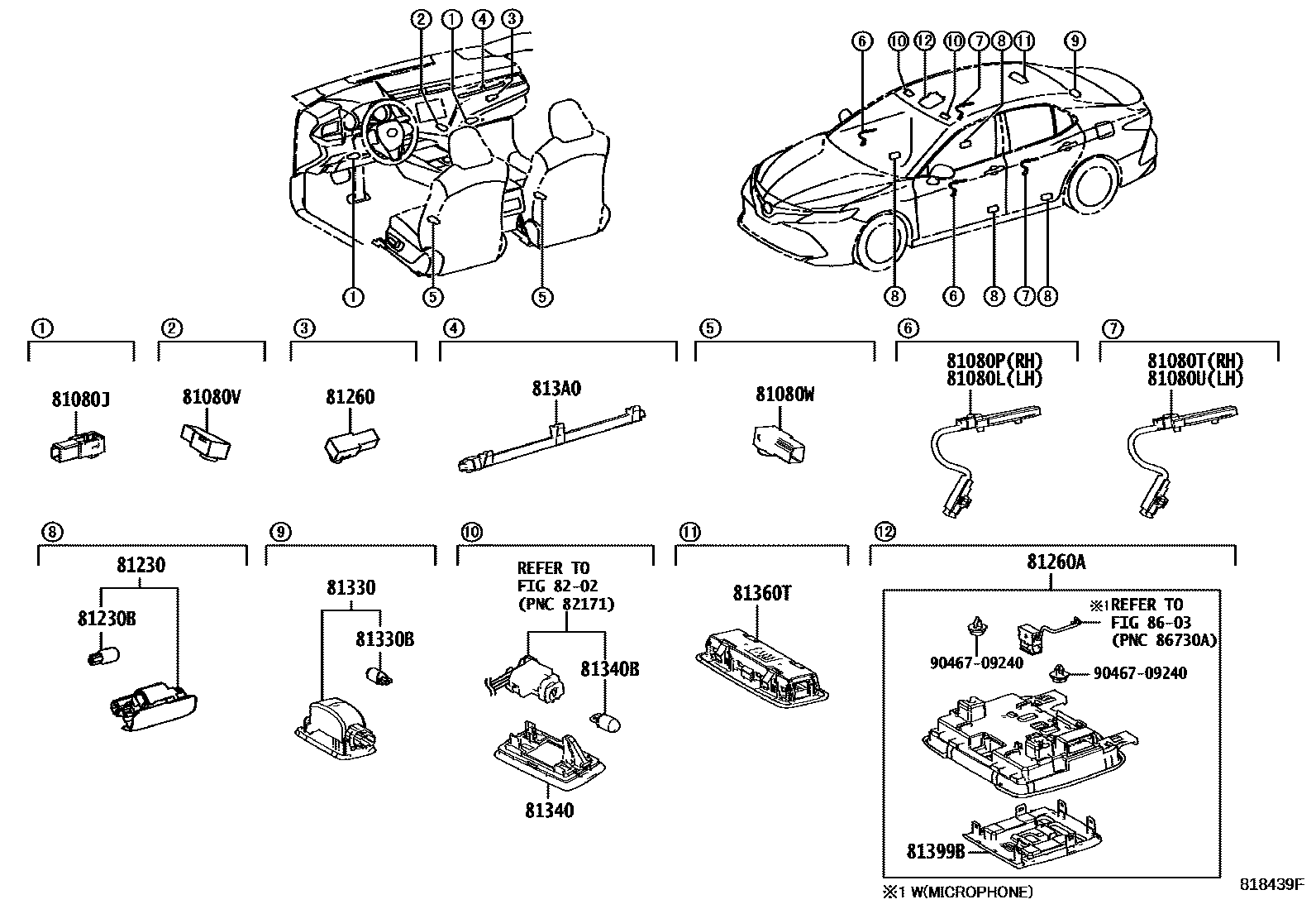 Toyota CAMRY 车内灯 EPC diagram — 818439F
